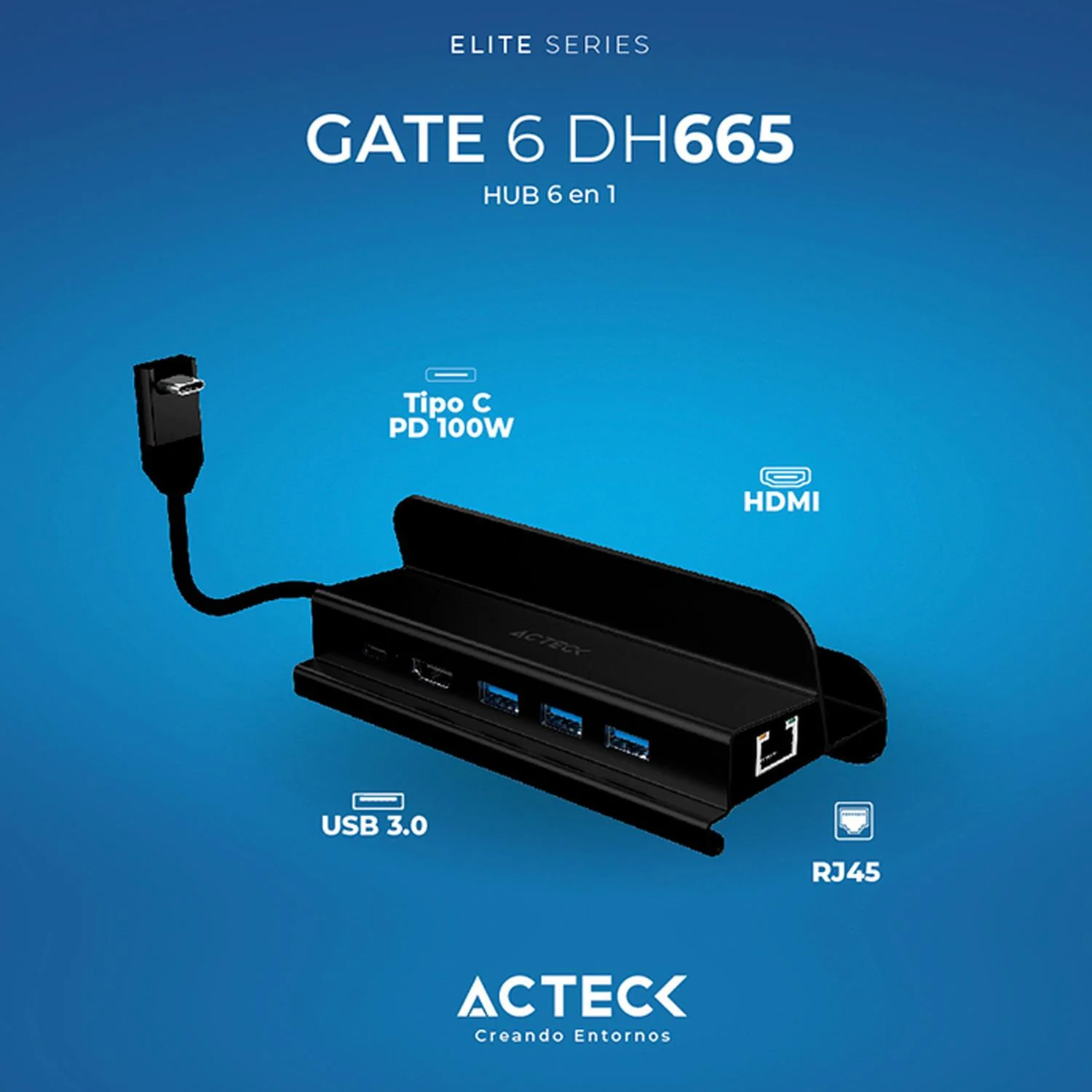 HUB ACTECK GATE 6 DH665 Multipuerto 6 en 1 USB Ethernet HDMI Negro AC-936767 - Image 3