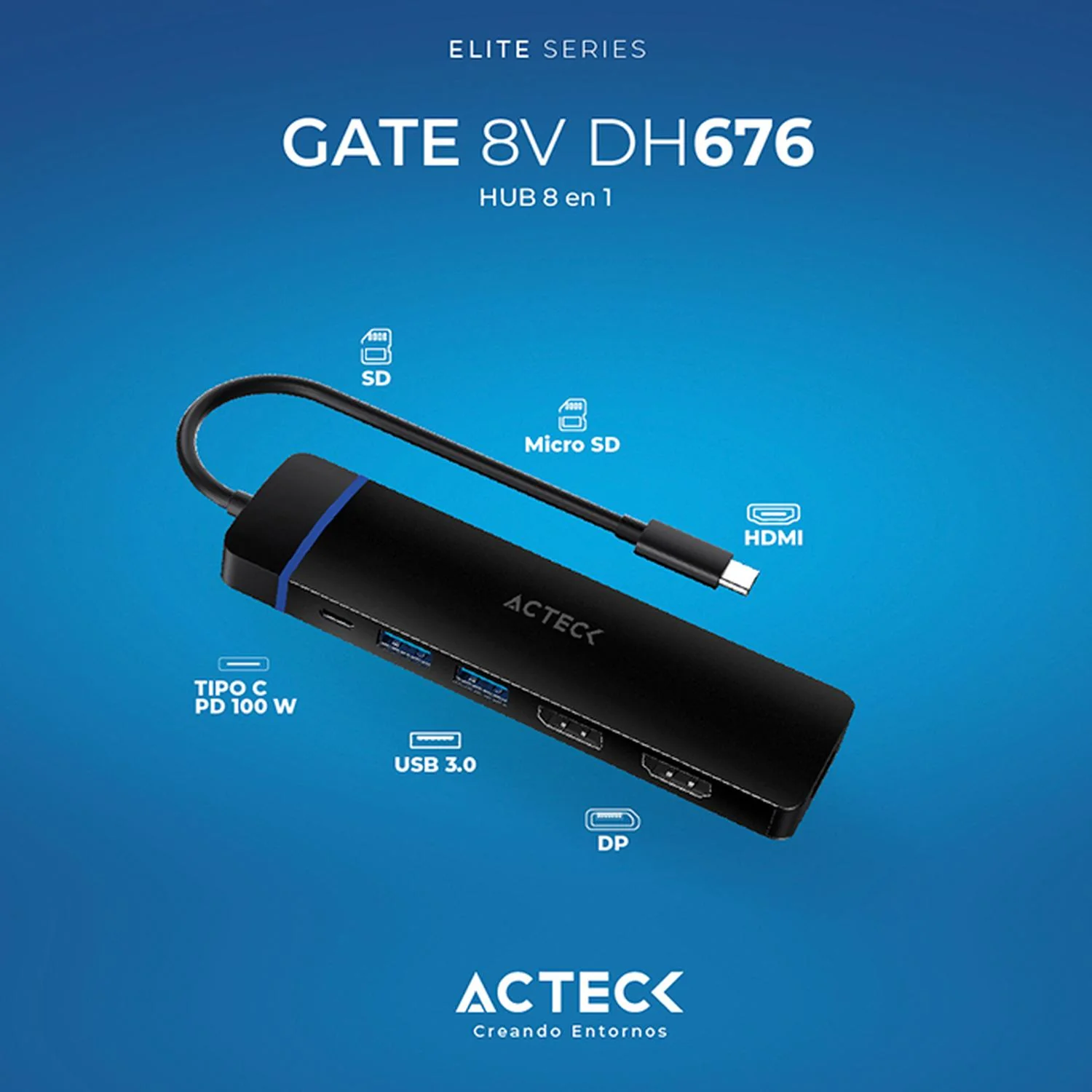 HUB ACTECK GATE 8V DH676 Multipuerto 8 en 1 USB-C HDMI DisplayPort Micro SD Negro AC-936477 - Image 4