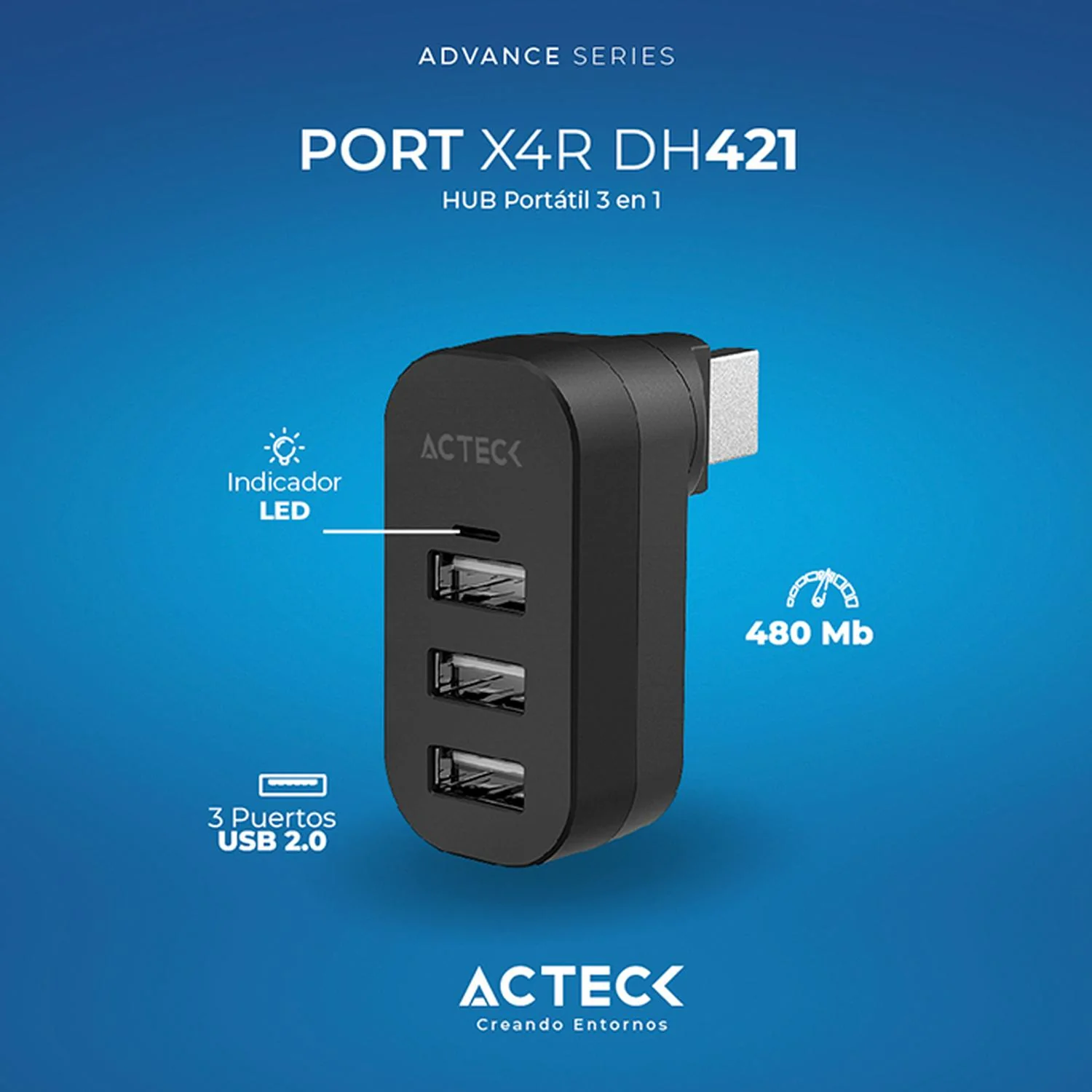 HUB ACTECK PORT X4R DH421 3 en 1 USB Negro AC-937078 - Image 3