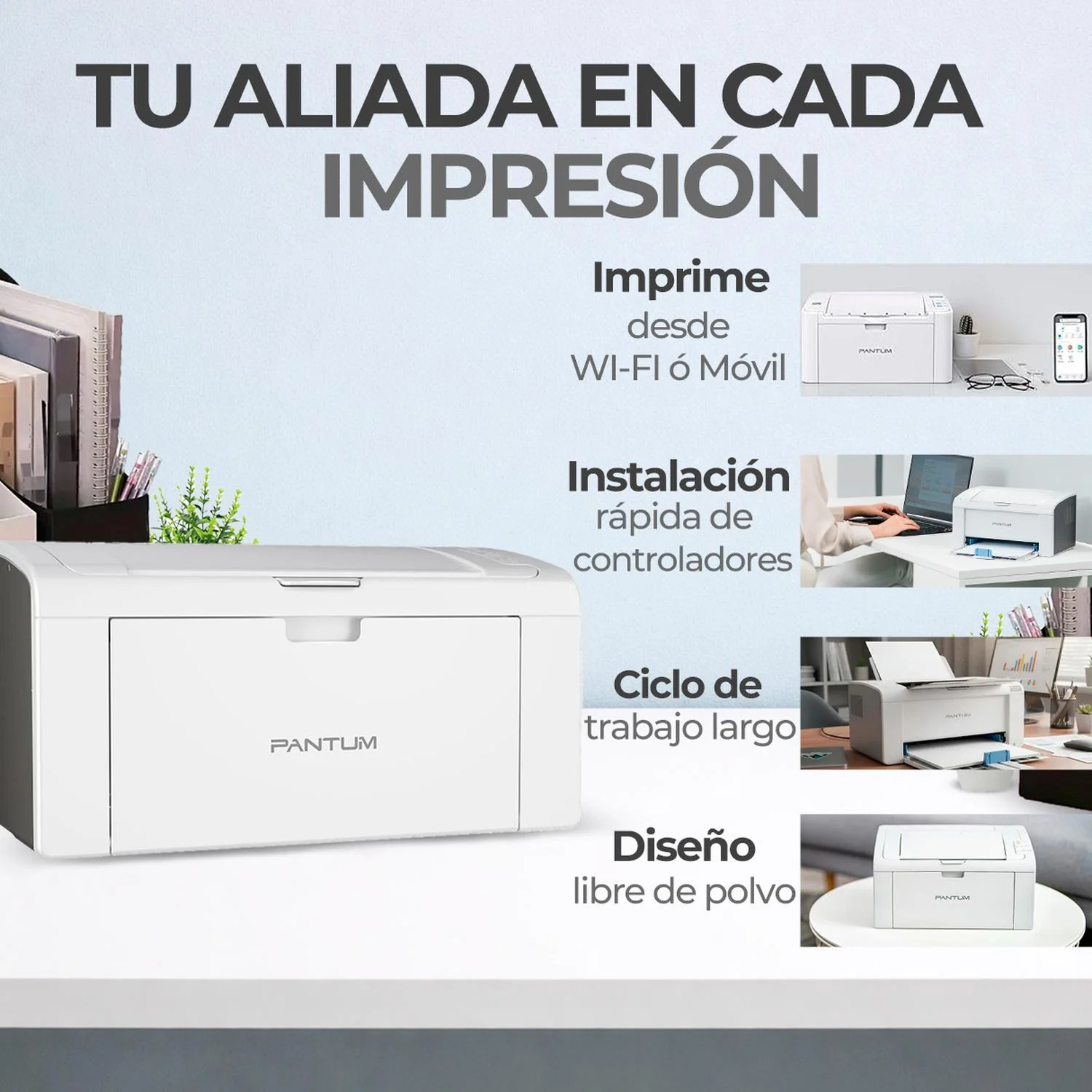 Impresora Inalambrica PANTUM P2509W Laser Monocromatica Blanco y Negro A4 USB 2.0 WiFi Alto rendimiento y velocidad - Image 4