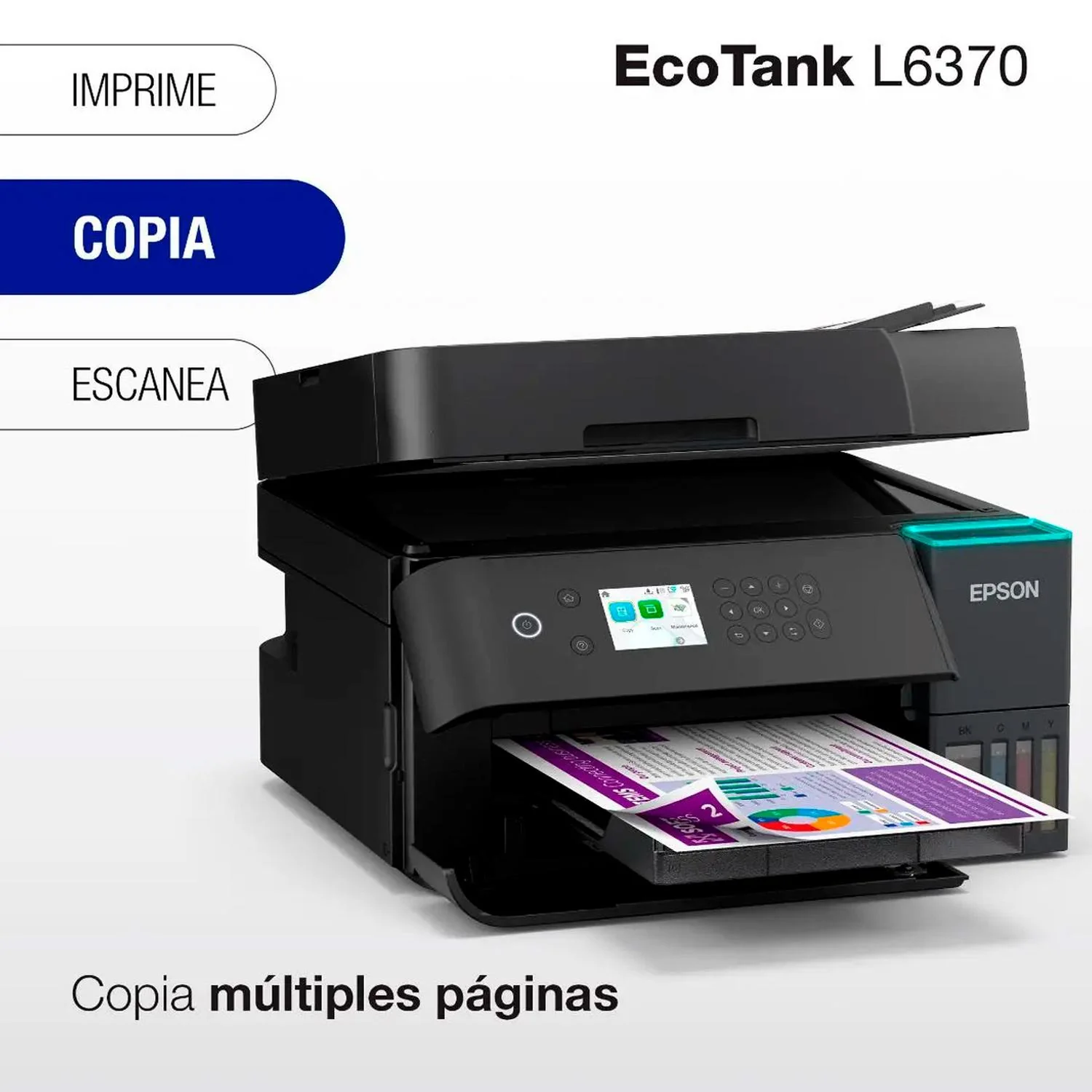 Impresora Multifuncional Inalambrica Epson EcoTank L6370 Imprime Copia Escanea Color Dúplex Legal Pantalla LCD WiFi C11CL43301 Alto rendimiento y productividad - Image 3