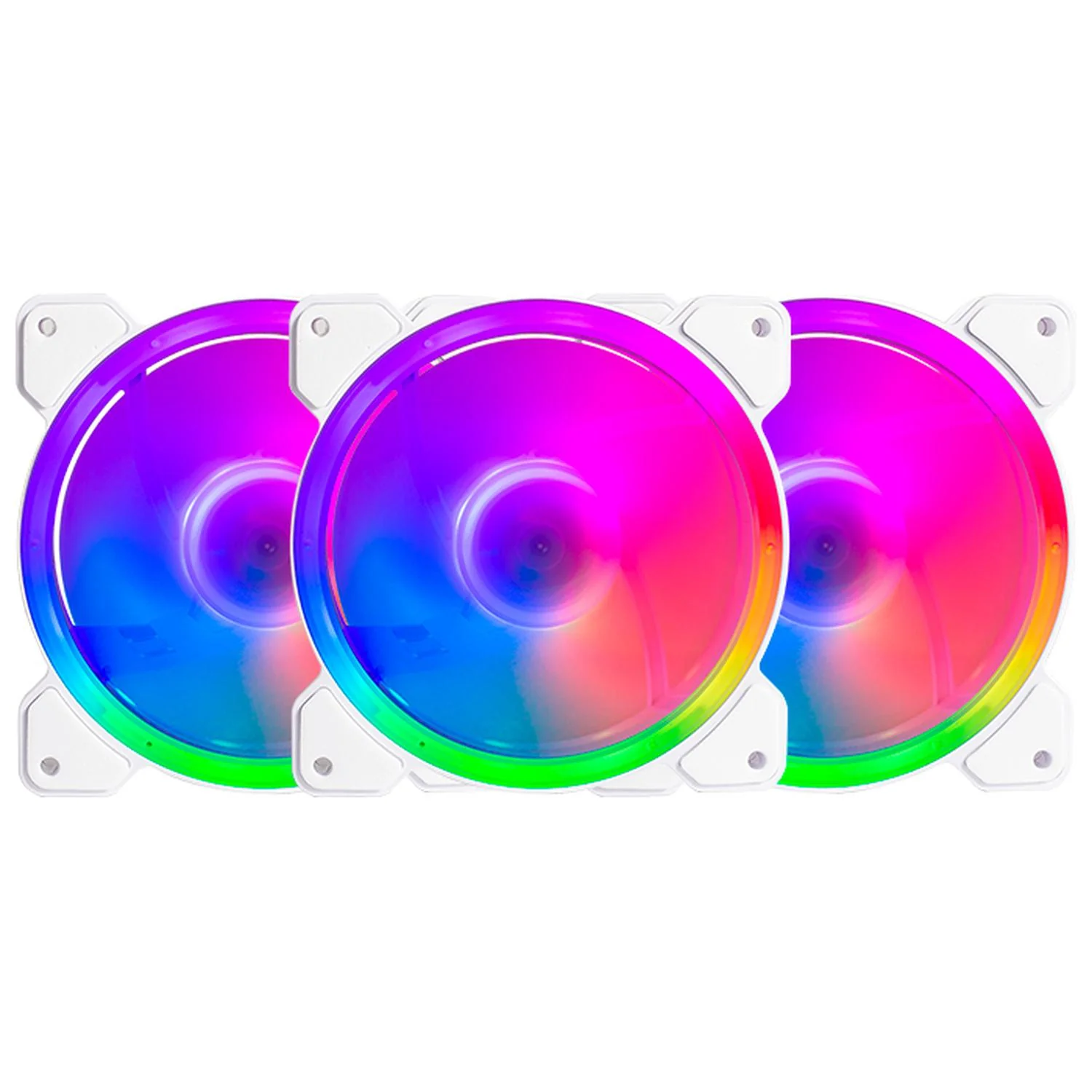 Kit 3 Ventiladores Gamer BALAM RUSH EOLOX BLAZE EX50KW 120mm ARGB Diseño Circular Borde LED Rainbow 1500RPM Blanco 3 Pin Controladora BR-937993
