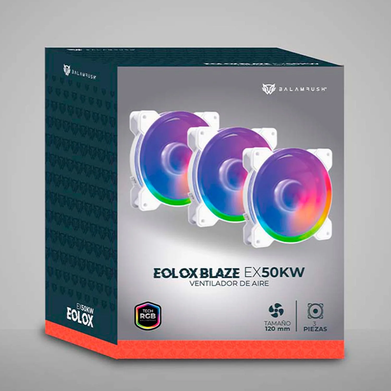 Kit 3 Ventiladores Gamer BALAM RUSH EOLOX BLAZE EX50KW 120mm ARGB Diseño Circular Borde LED Rainbow 1500RPM Blanco 3 Pin Controladora BR-937993 - Image 6