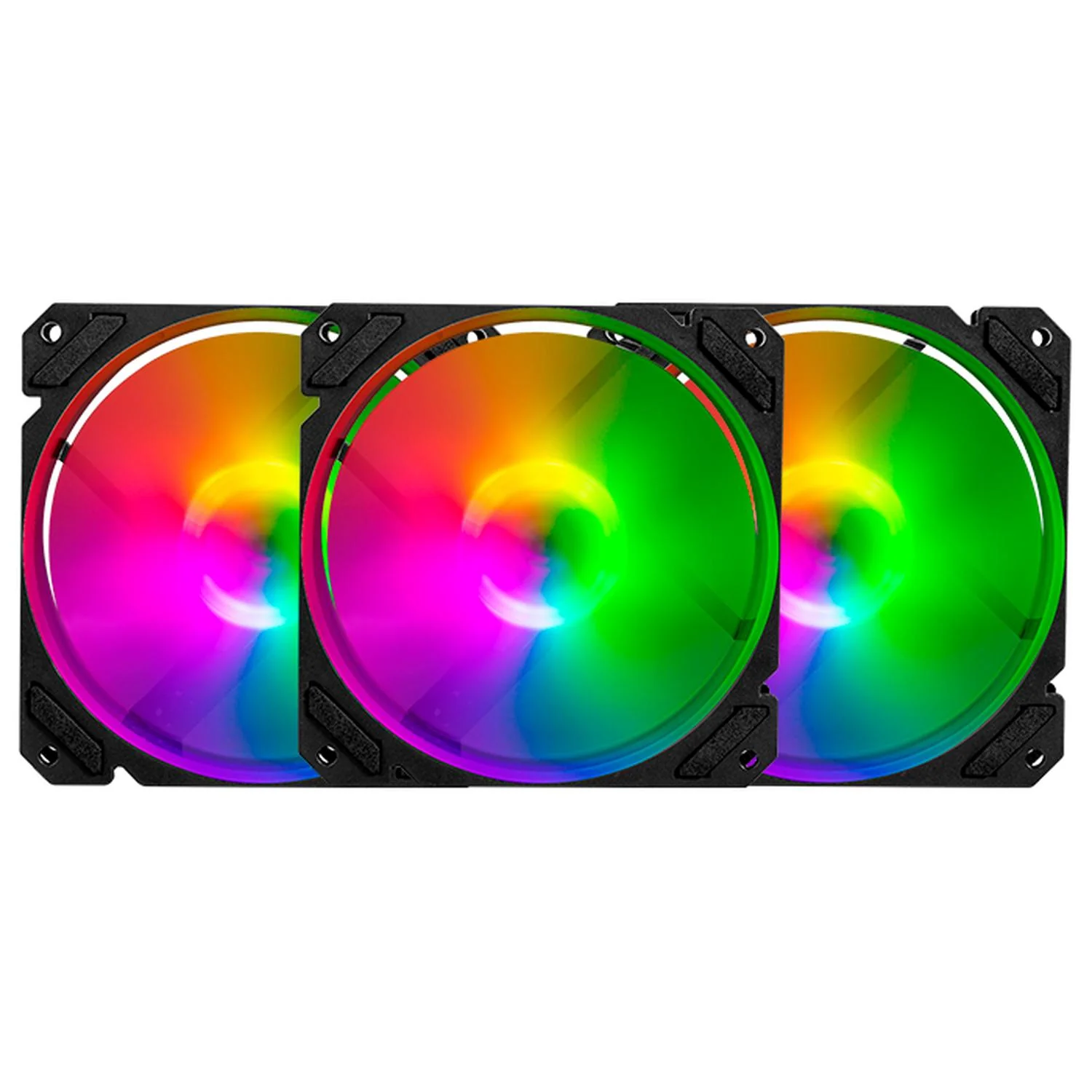 Kit 3 Ventiladores Gamer BALAM RUSH EOLOX BLAZE EX70K 120mm ARGB Diseño Cuadrado Rainbow 1200RPM Negro 3 Pin Controladora BR-937962