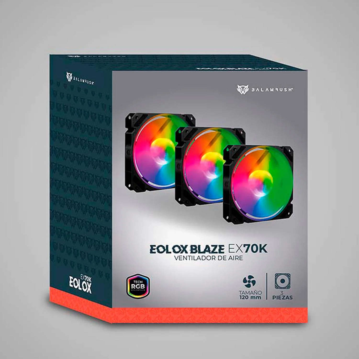 Kit 3 Ventiladores Gamer BALAM RUSH EOLOX BLAZE EX70K 120mm ARGB Diseño Cuadrado Rainbow 1200RPM Negro 3 Pin Controladora BR-937962 - Image 6