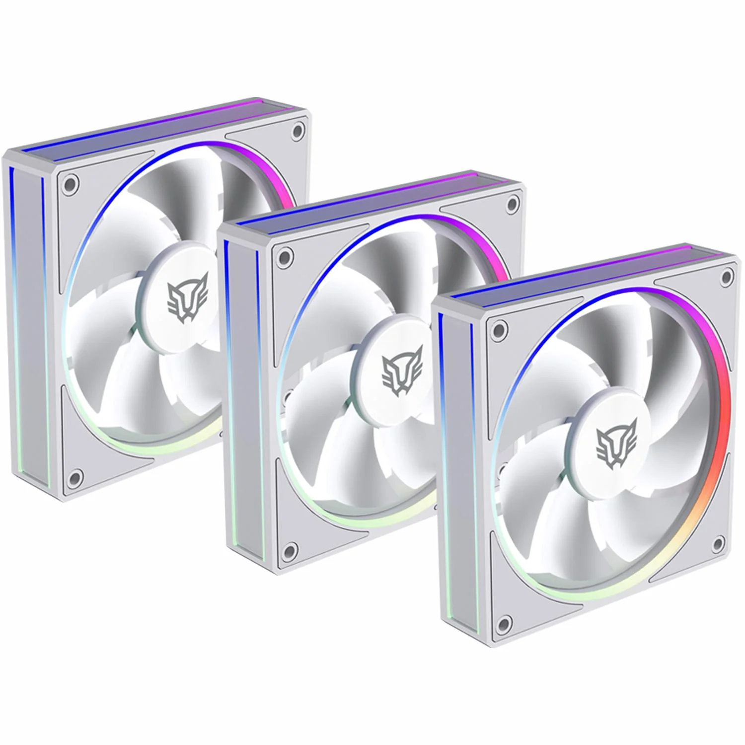 Kit 3 Ventiladores Gamer BALAM RUSH EOLOX BORA EXB85 120mm ARGB Diseño Cuadrado PWM 4 pin + Aura 1600RPM Blanco BR-942133