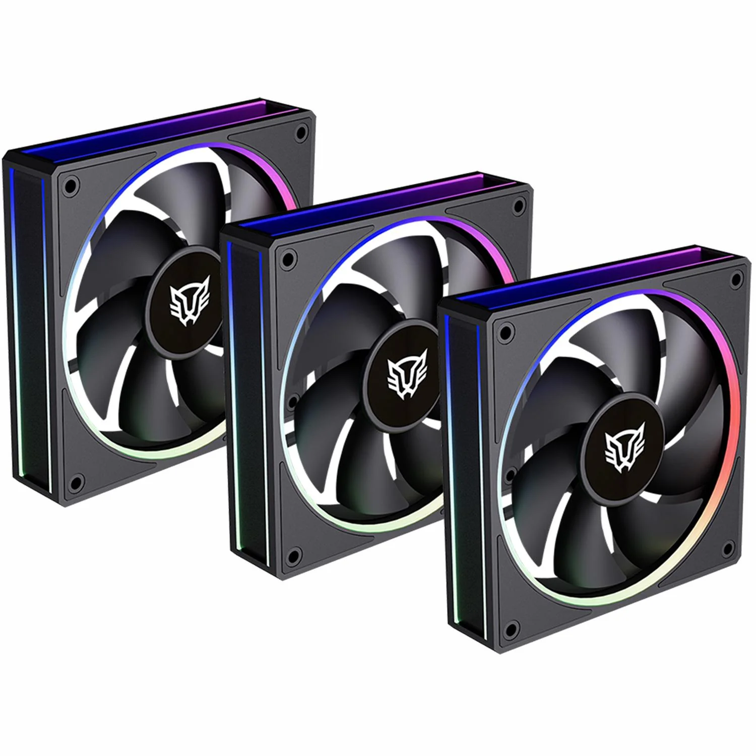 Kit 3 Ventiladores Gamer BALAM RUSH EOLOX BORA EXB85 120mm ARGB Diseño Cuadrado PWM 4 pin + Aura 1600RPM Negro BR-942126
