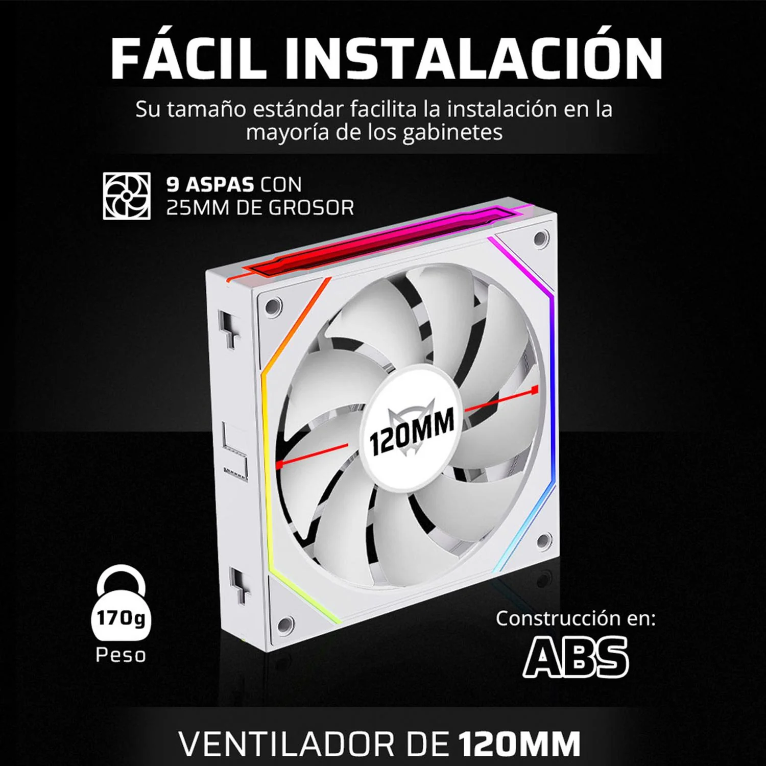 Kit 3 Ventiladores Gamer BALAM RUSH EOLOX LINK EXL95 120mm ARGB Diseño Cuadrado 1800RPM Blanco Daisy-Chain 4 Pin Blanco BR-942096 - Image 5