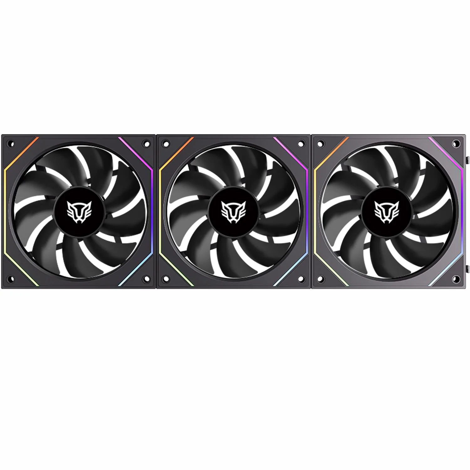 Kit 3 Ventiladores Gamer BALAM RUSH EOLOX LINK EXL95 120mm ARGB Diseño Cuadrado Daisy-Chain PWM 4 pin + Aura 1800RPM Negro BR-942089