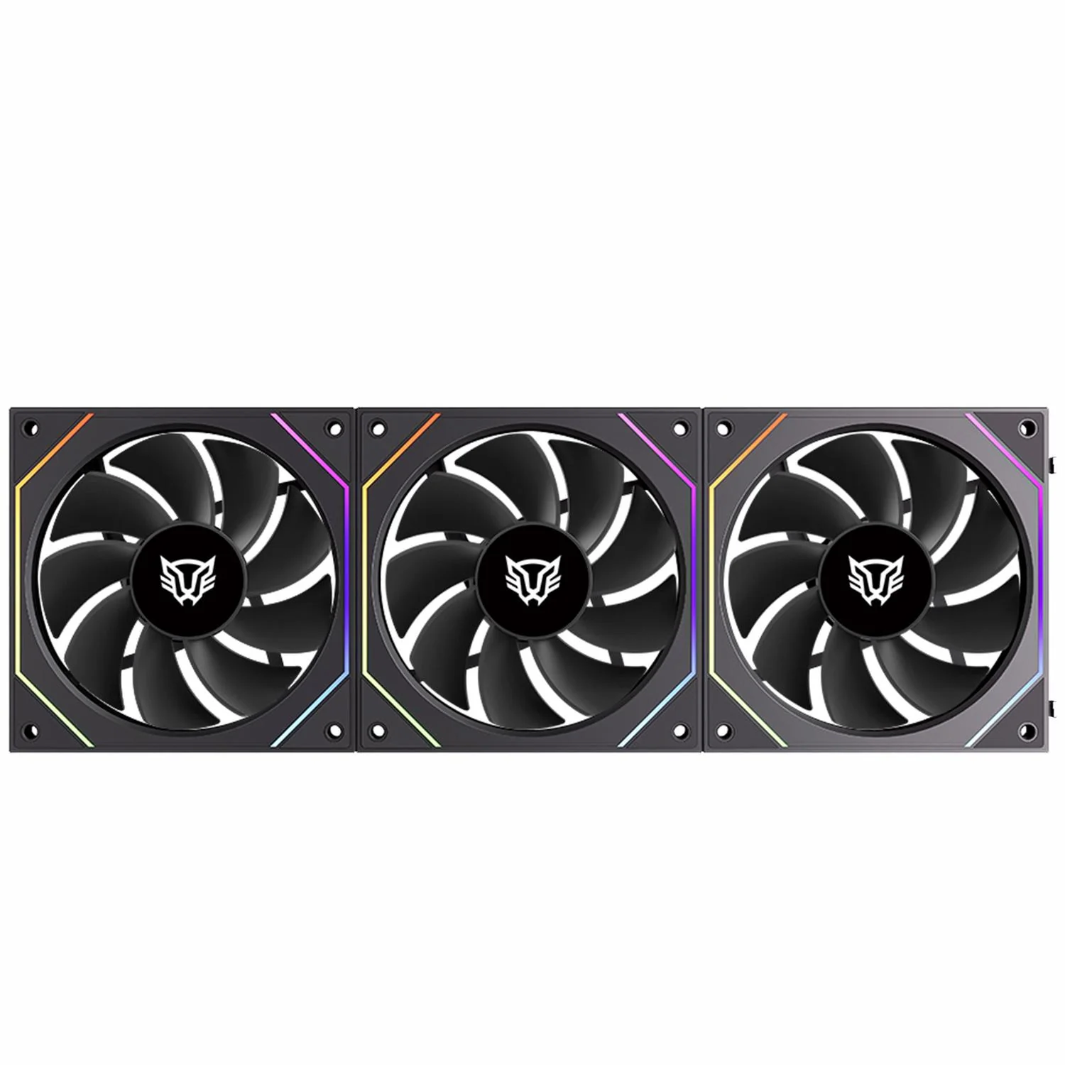 Kit 3 Ventiladores Gamer BALAM RUSH EOLOX LINK-R EXL95R 120mm ARGB Aspas Inversas Diseño Cuadrado Daisy-Chain PWM 4 pin + Aura 1800RPM Negro BR-942102