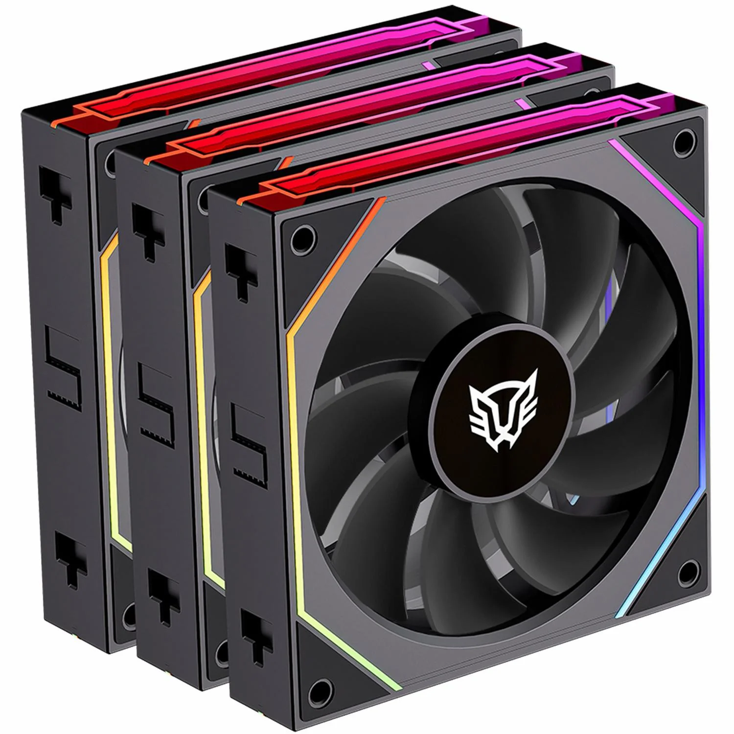 Kit 3 Ventiladores Gamer BALAM RUSH EOLOX LINK-R EXL95R 120mm ARGB Aspas Inversas Diseño Cuadrado Daisy-Chain PWM 4 pin + Aura 1800RPM Negro BR-942102 - Image 2