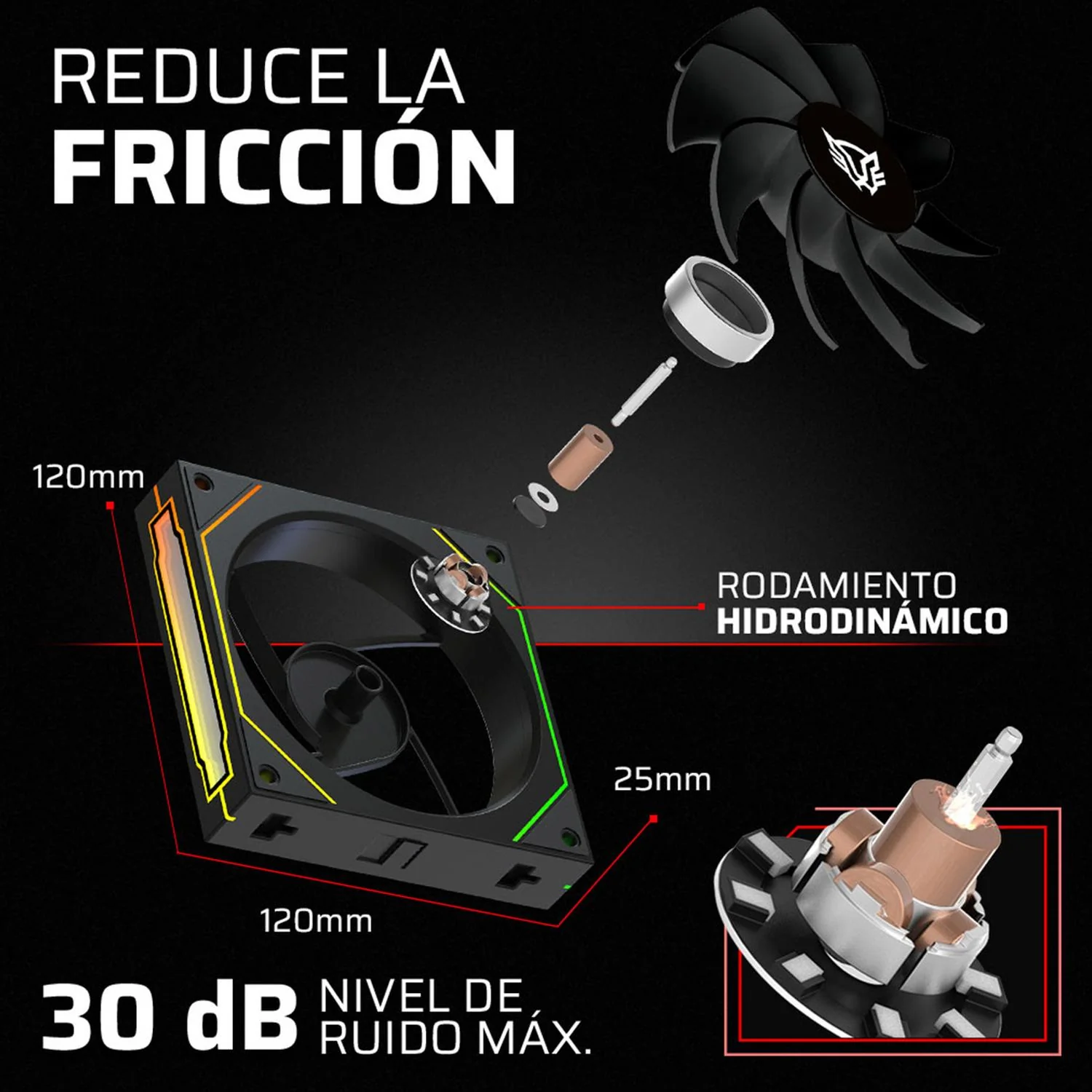 Kit 3 Ventiladores Gamer BALAM RUSH EOLOX LINK-R EXL95R 120mm ARGB Aspas Inversas Diseño Cuadrado Daisy-Chain PWM 4 pin + Aura 1800RPM Negro BR-942102 - Image 5