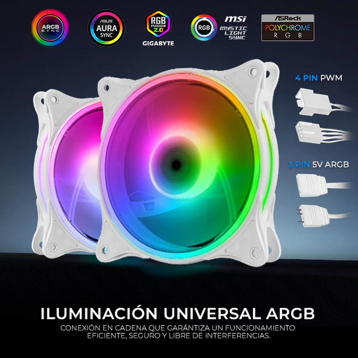 Kit 3 Ventiladores Gamer XTREME PC GAMING Air Force 120 mm ARGB 1500RPM Hub 12 Control Blanco CFXTAQ120WT - Image 3