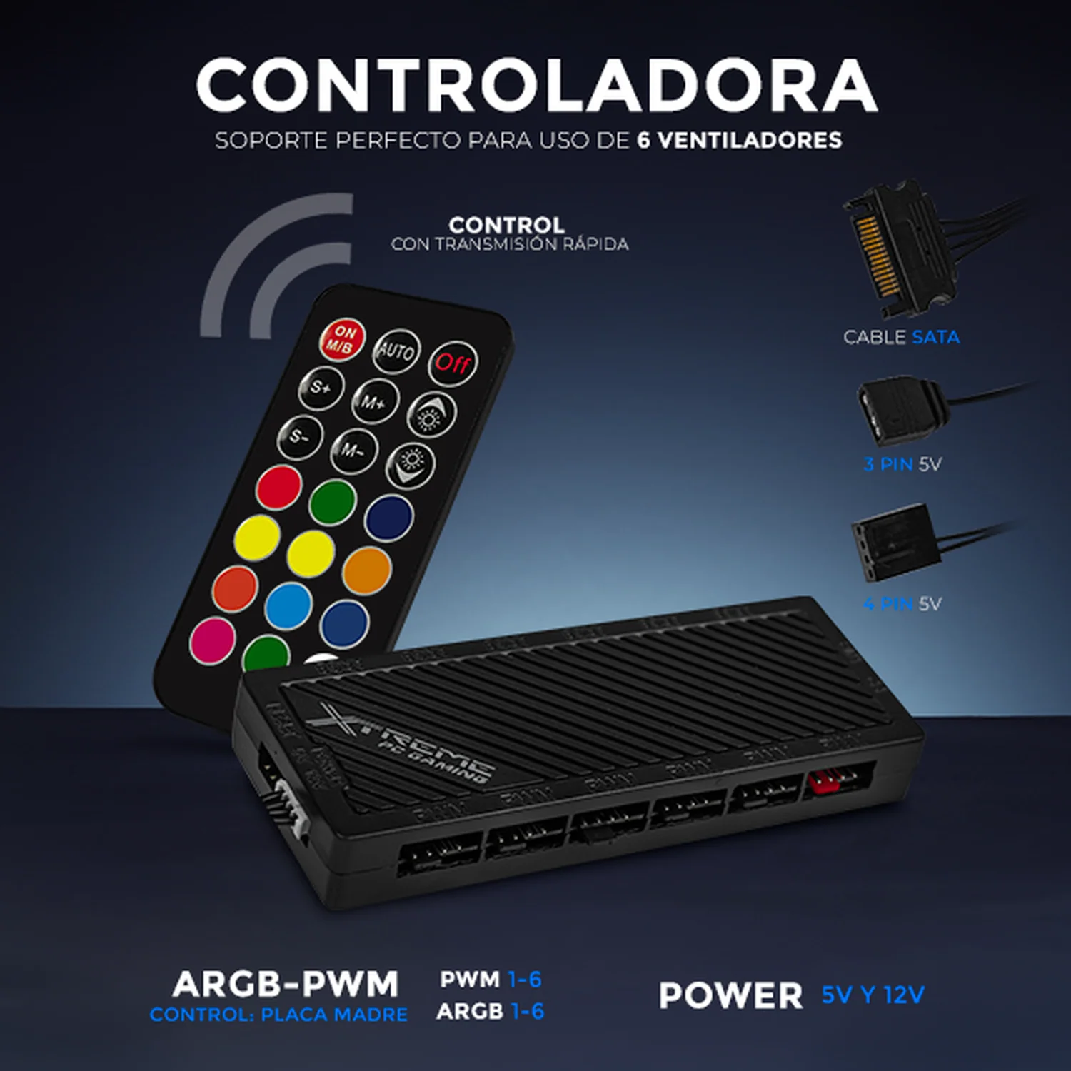 Kit 3 Ventiladores Gamer XTREME PC GAMING Air Force 120 mm ARGB 1500RPM Hub 12 Control Blanco CFXTAQ120WT - Image 4