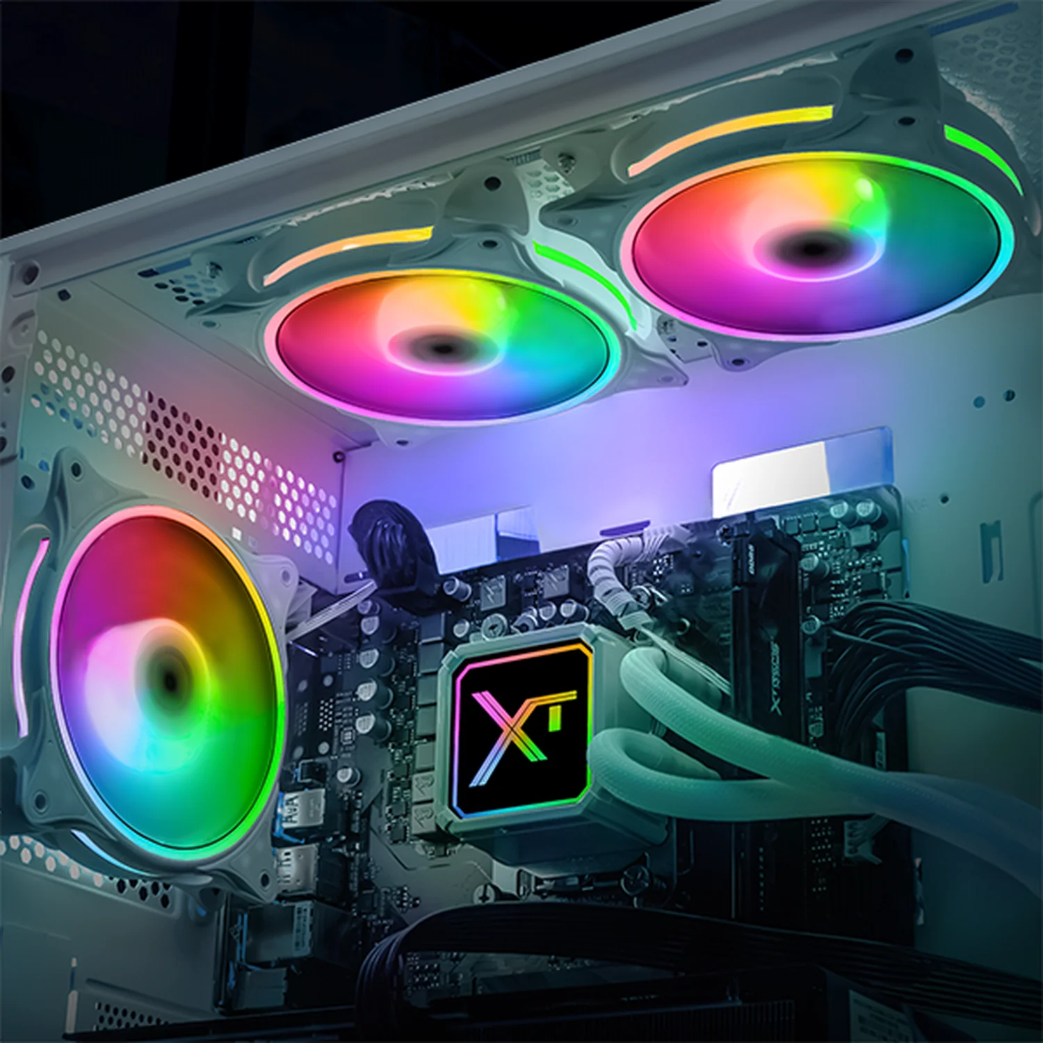 Kit 3 Ventiladores Gamer XTREME PC GAMING Air Force 120 mm ARGB 1500RPM Hub 12 Control Blanco CFXTAQ120WT - Image 6