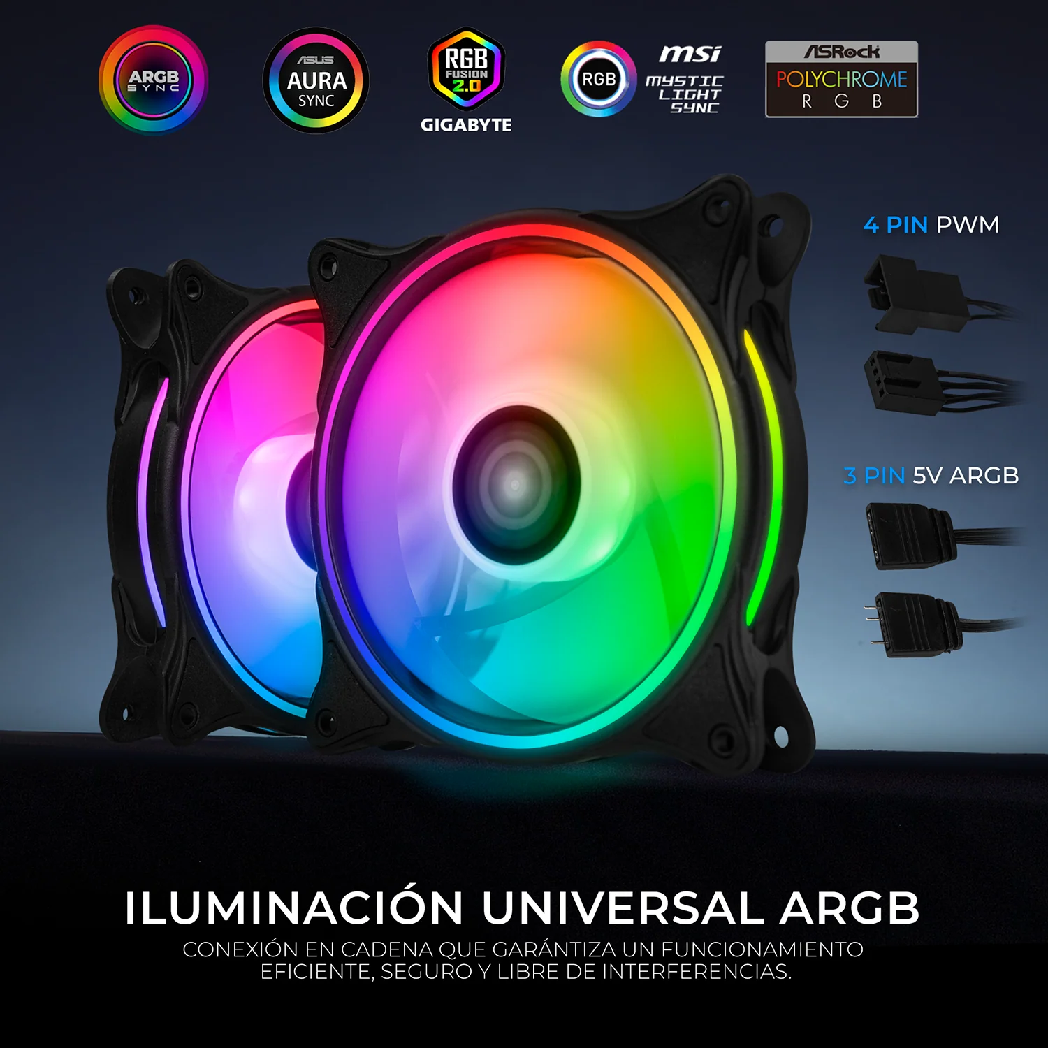Kit 3 Ventiladores Gamer XTREME PC GAMING Air Force 120mm ARGB 1500RPM Hub 12 Control Negro CFXTAQ120BK - Image 3