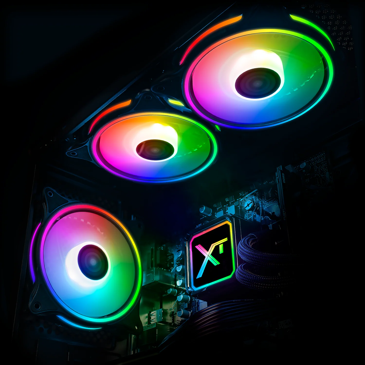 Kit 3 Ventiladores Gamer XTREME PC GAMING Air Force 120mm ARGB 1500RPM Hub 12 Control Negro CFXTAQ120BK - Image 6