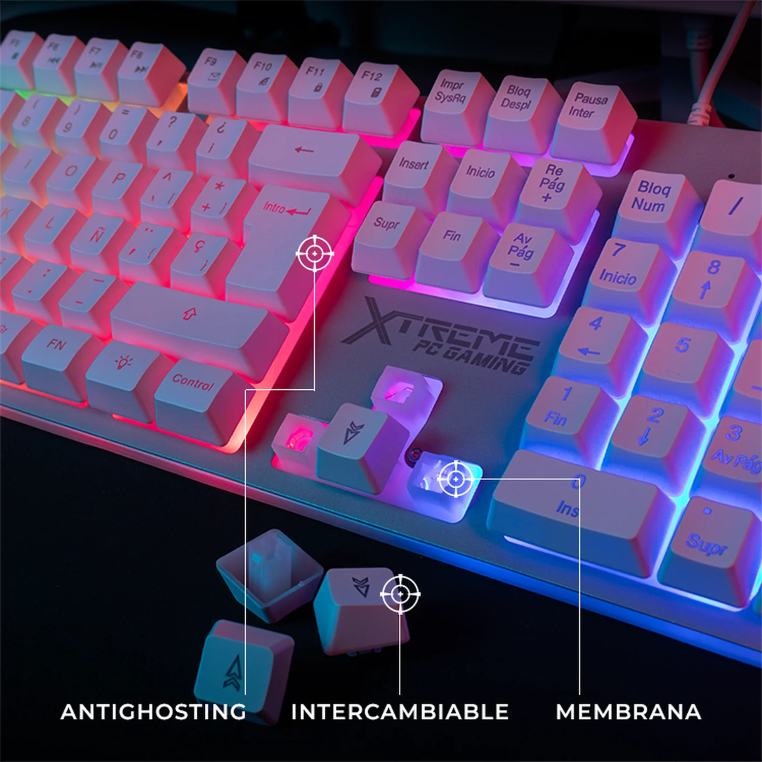 Kit Gamer 2 en 1 XTREME PC GAMING Battle Chief Teclado y Mouse Membrana Español 3600 DPI RGB USB Blanco - Image 3