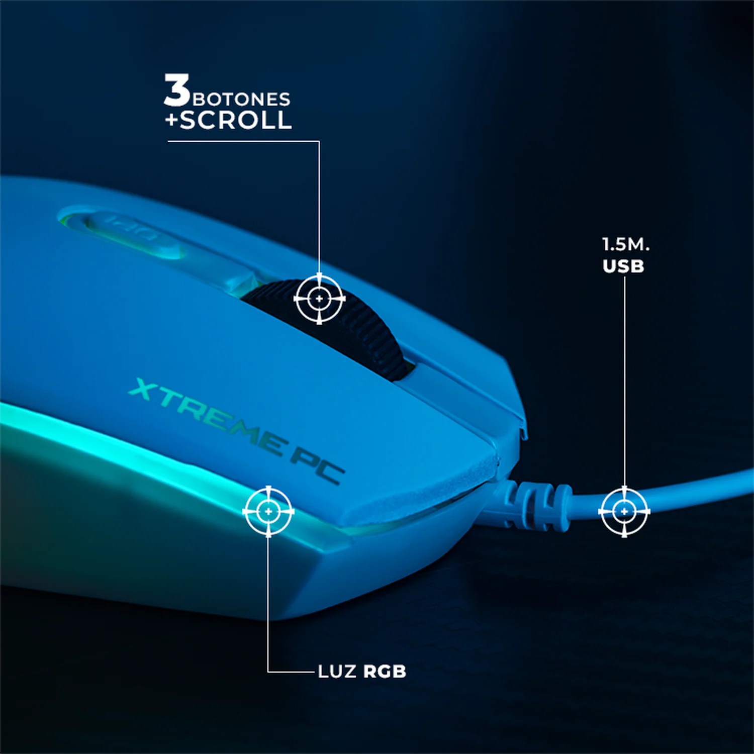Kit Gamer 2 en 1 XTREME PC GAMING Battle Chief Teclado y Mouse Membrana Español 3600 DPI RGB USB Blanco - Image 4