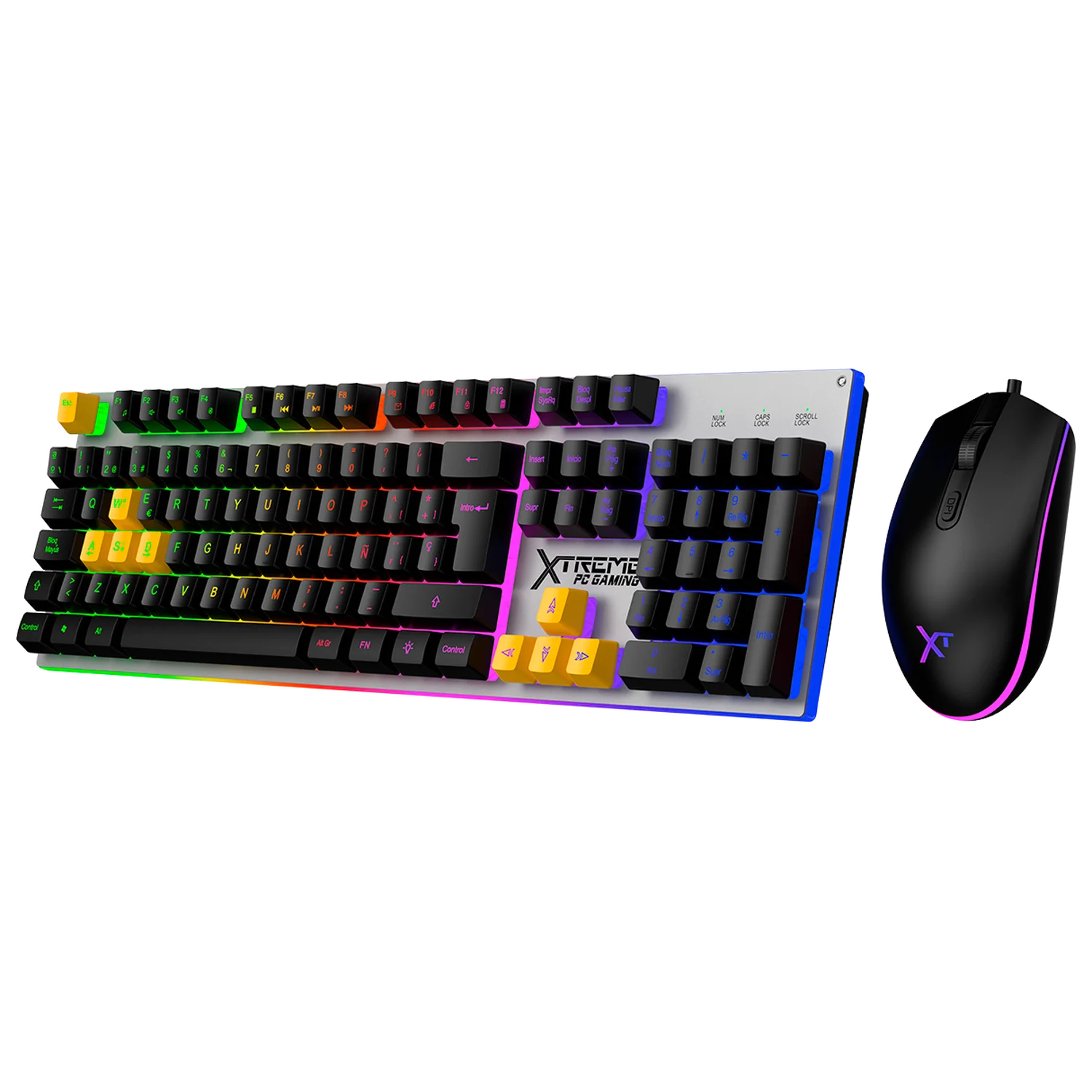 Kit Gamer 2 en 1 XTREME PC GAMING Battle Chief Legion Teclado Membrana Teclas Intercambiables Retroiluminado RGB Español Mouse 7200 DPI USB Amarillo-Gris KXTGK2YG - Image 3