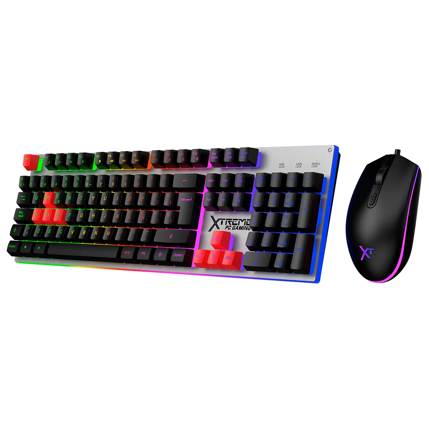 Kit Gamer 2 en 1 XTREME PC GAMING Battle Chief Legion Teclado Membrana Teclas Intercambiables Retroiluminado RGB Español Mouse 7200 DPI USB Rojo-Azul KXTGK2RB - Image 3