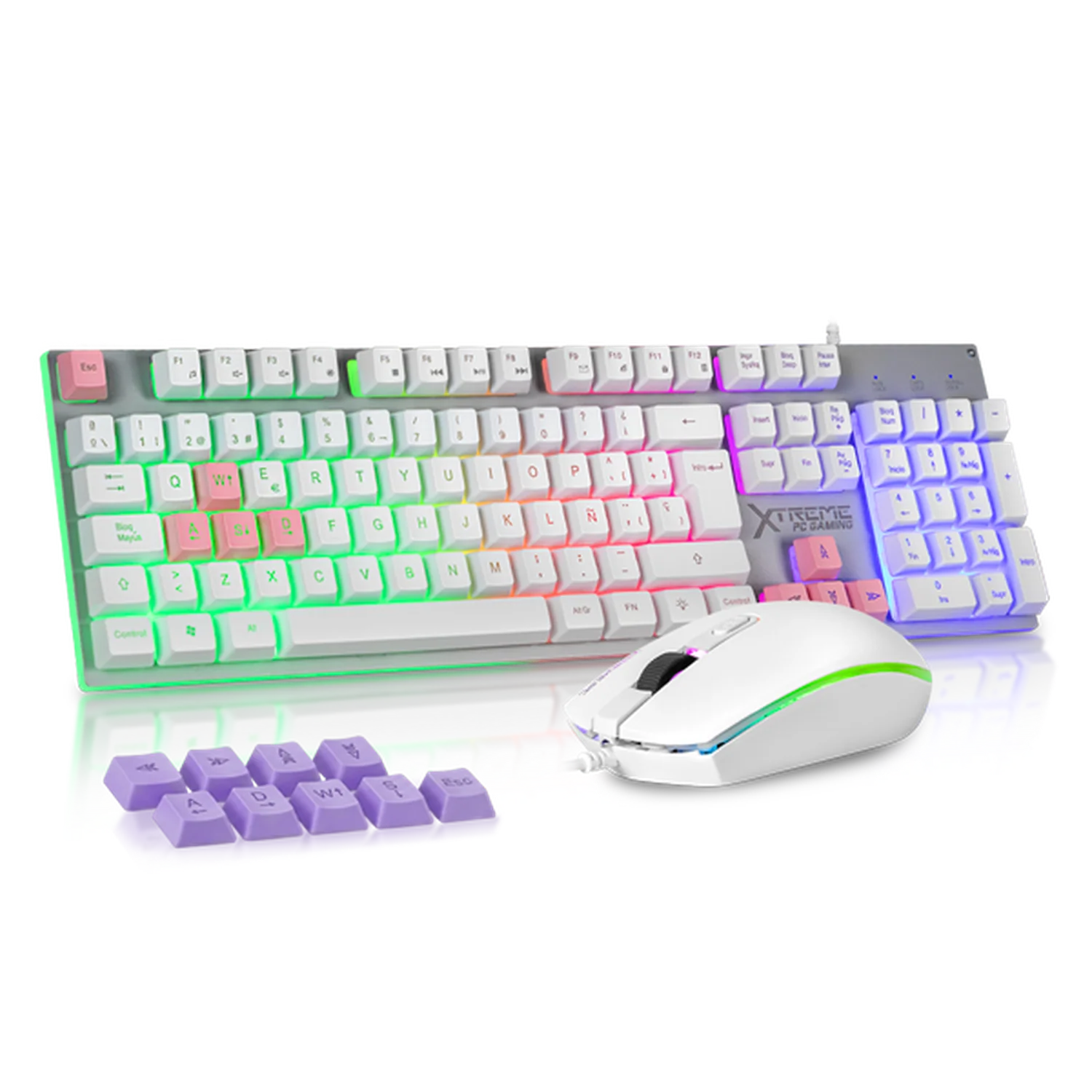 Kit Gamer 2 en 1 XTREME PC GAMING Battle Chief Legion Teclado Membrana Teclas Intercambiables Retroiluminado RGB Español Mouse 7200 DPI USB Rosa-Lila KXTGK2PL - Image 4