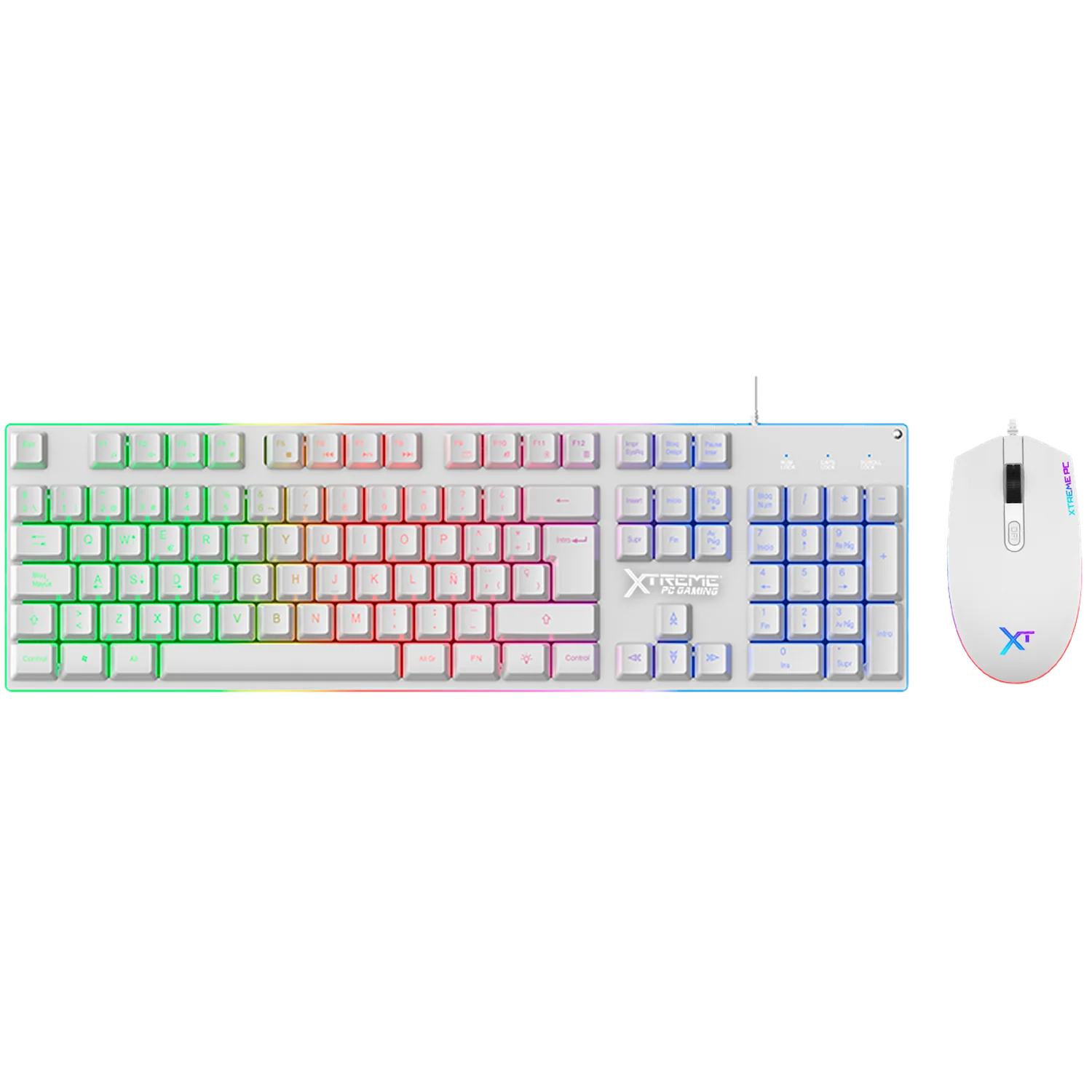 Kit Gamer 2 en 1 XTREME PC GAMING Battle Chief Teclado Membrana Retroiluminado RGB Español Mouse 7200 DPI USB Blanco KXTGK2WT