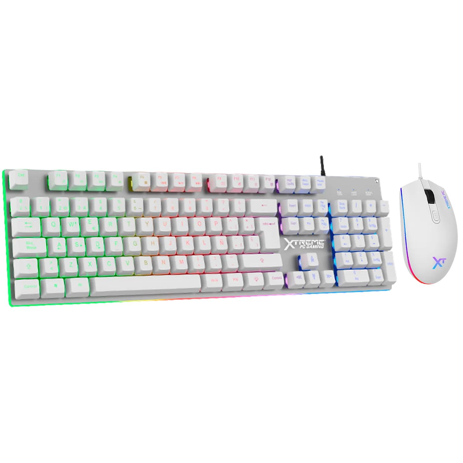 Kit Gamer 2 en 1 XTREME PC GAMING Battle Chief Teclado Membrana Retroiluminado RGB Español Mouse 7200 DPI USB Blanco Metálico KXTGK2MW - Image 2