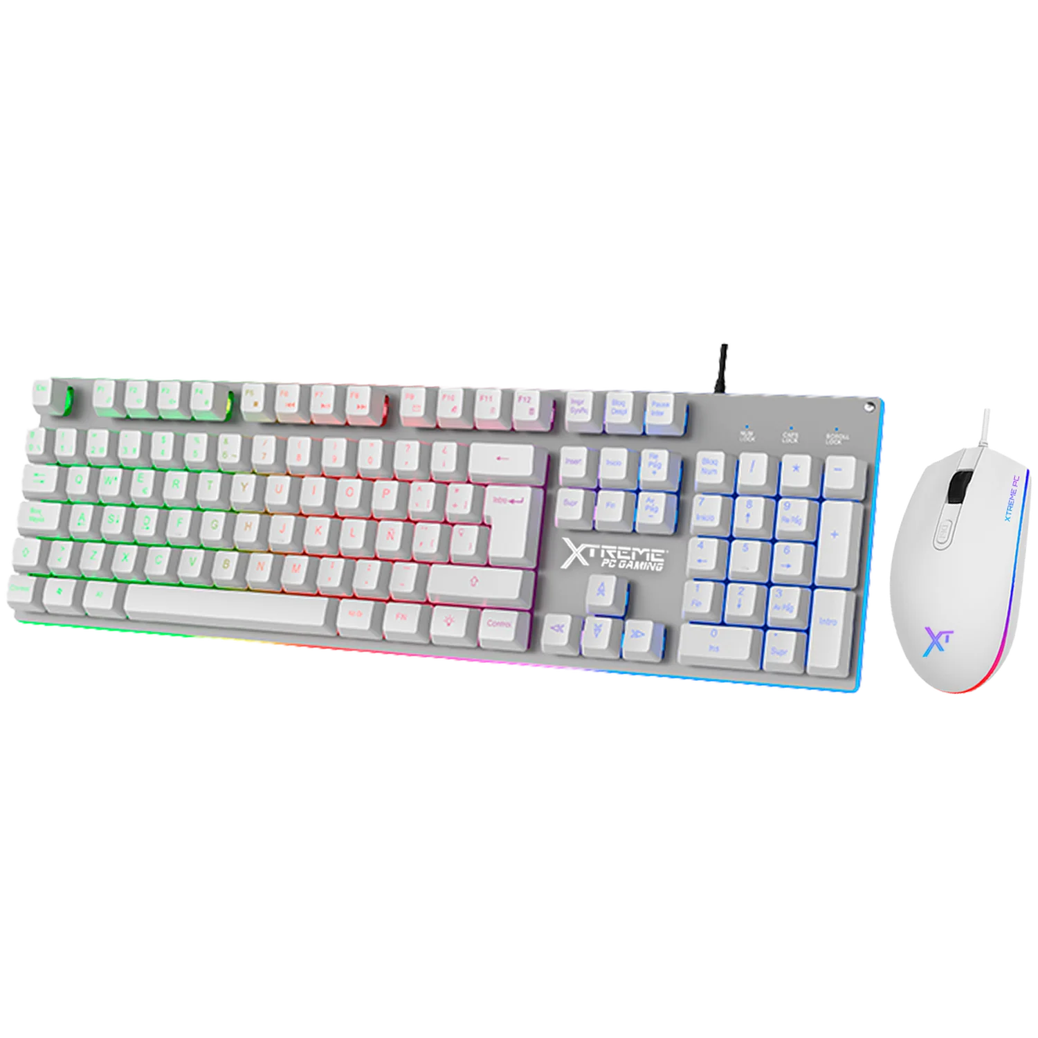 Kit Gamer 2 en 1 XTREME PC GAMING Battle Chief Teclado Membrana Retroiluminado RGB Español Mouse 7200 DPI USB Blanco Metálico KXTGK2MW - Image 3