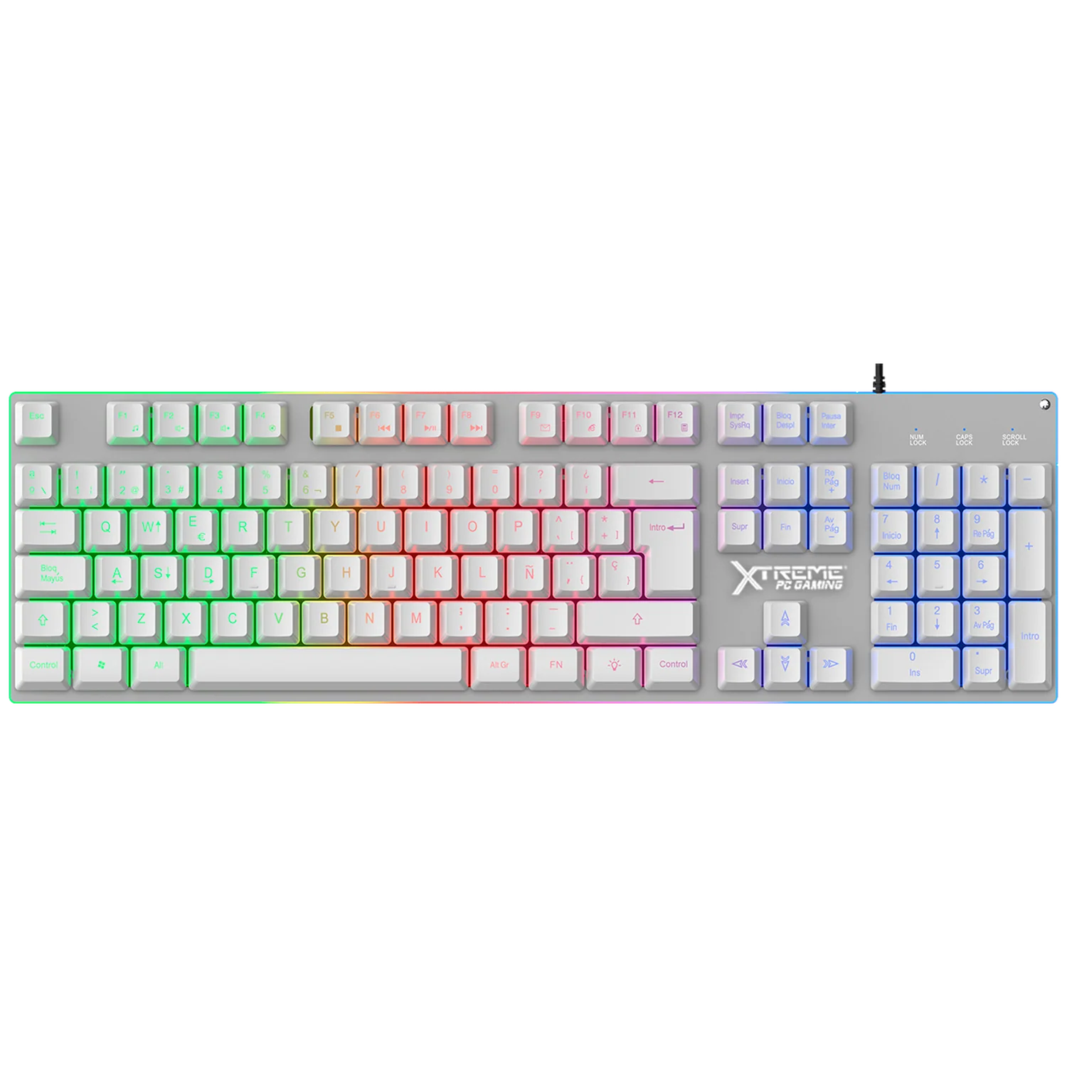 Kit Gamer 2 en 1 XTREME PC GAMING Battle Chief Teclado Membrana Retroiluminado RGB Español Mouse 7200 DPI USB Blanco Metálico KXTGK2MW - Image 4