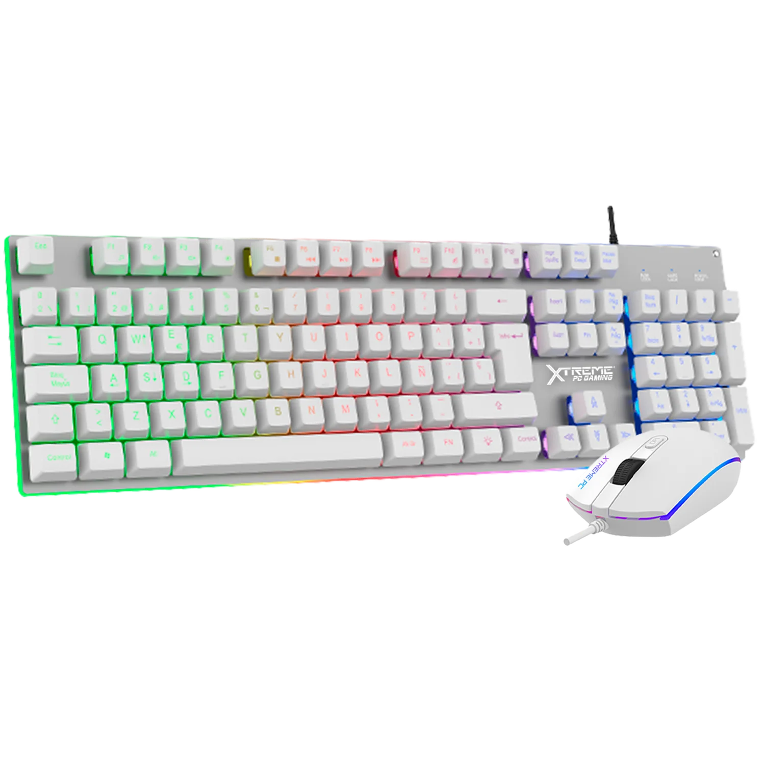 Kit Gamer 2 en 1 XTREME PC GAMING Battle Chief Teclado Membrana Retroiluminado RGB Español Mouse 7200 DPI USB Blanco Metálico KXTGK2MW - Image 6