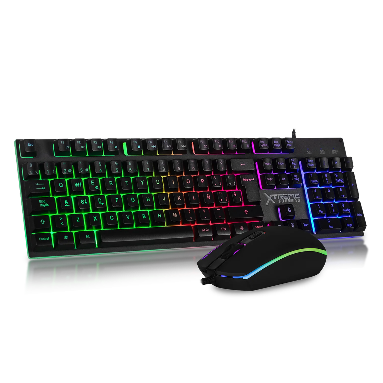 Kit Gamer 2 en 1 XTREME PC GAMING Battle Chief Teclado Membrana Retroiluminado RGB Español Mouse 7200 DPI USB Negro KXTGK2BK