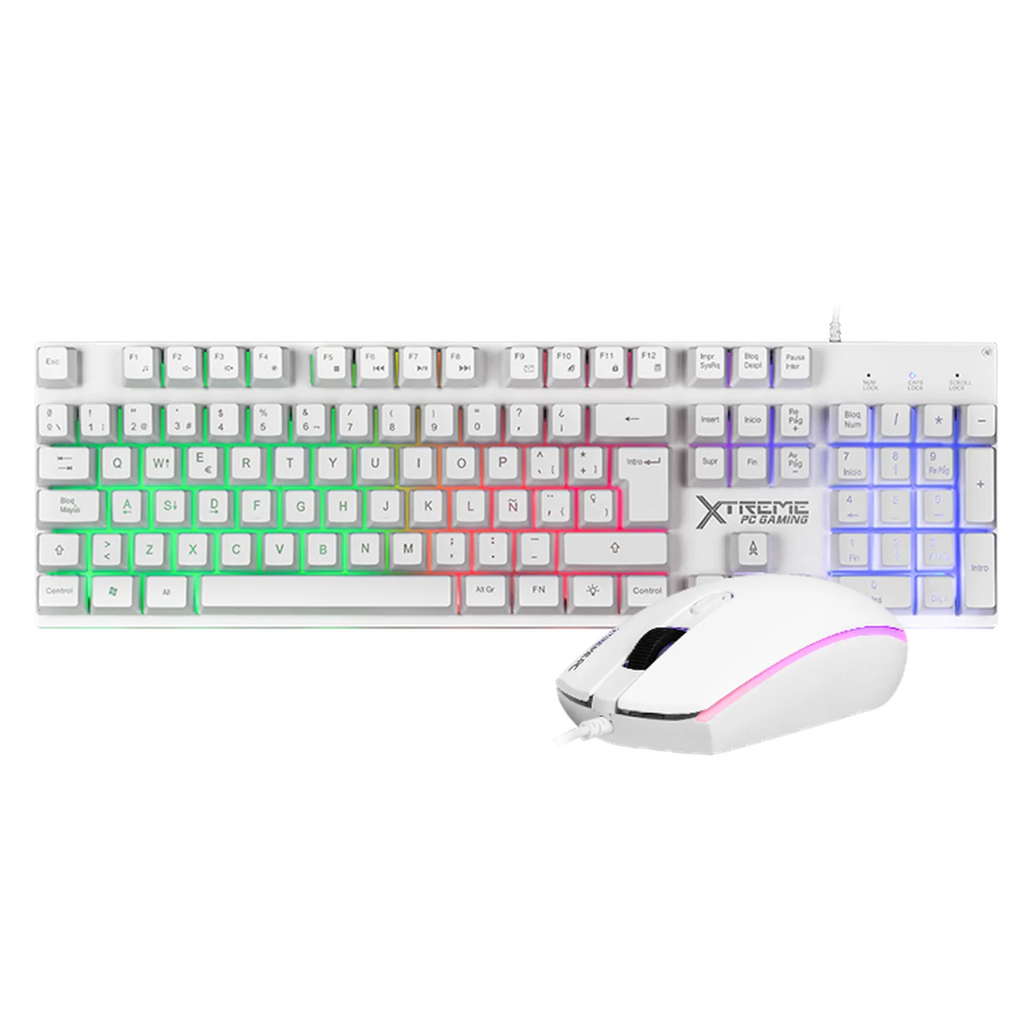 Kit Gamer 2 en 1 XTREME PC GAMING Battle Chief Teclado y Mouse Membrana Español 3600 DPI RGB USB Blanco