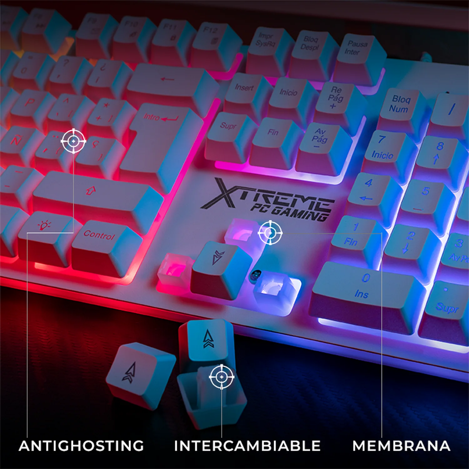 Kit Gamer 2 en 1 XTREME PC GAMING Battle Chief Teclado y Mouse Membrana Español 3600 DPI RGB USB Blanco - Image 3