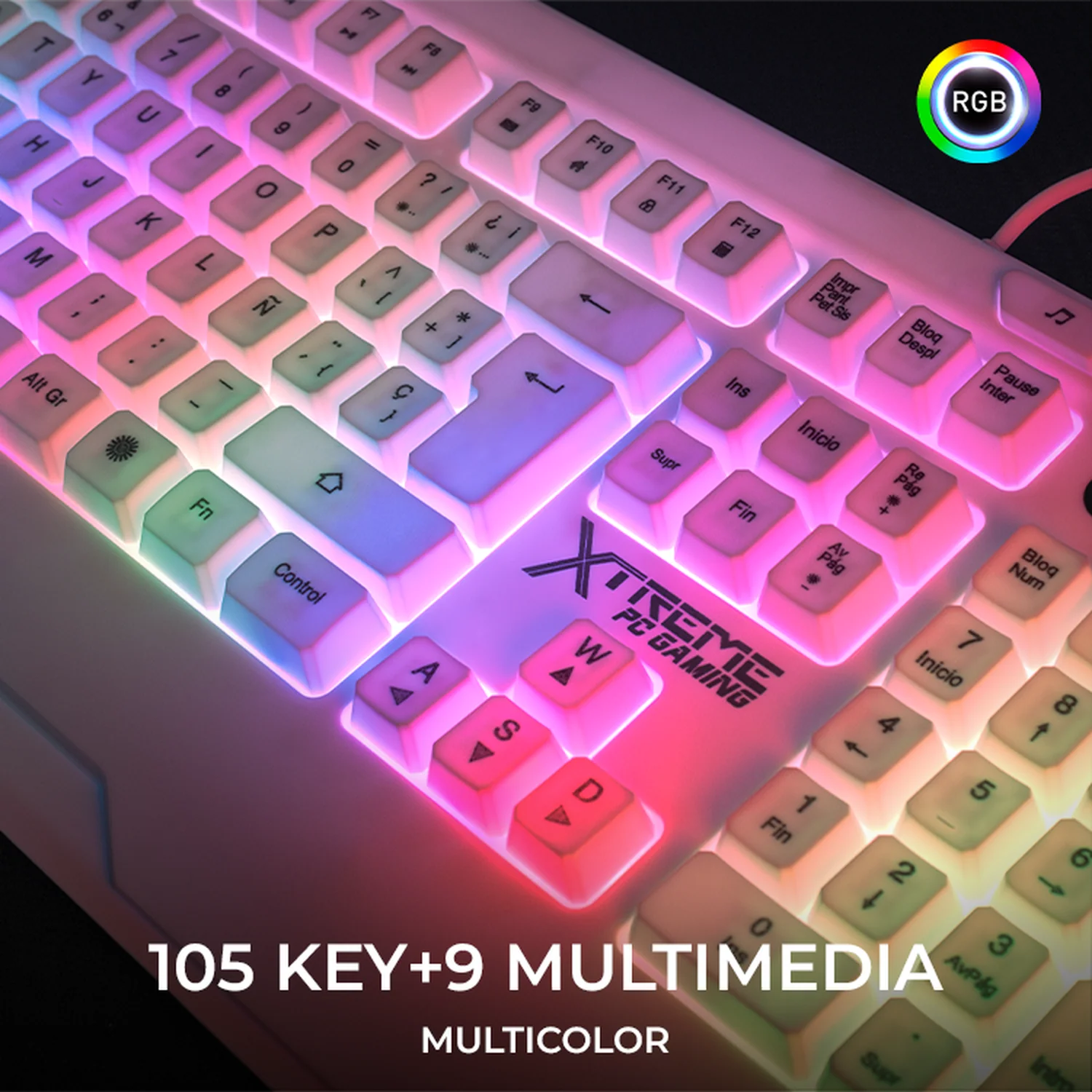 Kit Gamer 4 en 1 XTREME PC GAMING Battle Force Teclado Membrana Español Mouse Audifonos MousePad RGB USB Blanco - Image 3