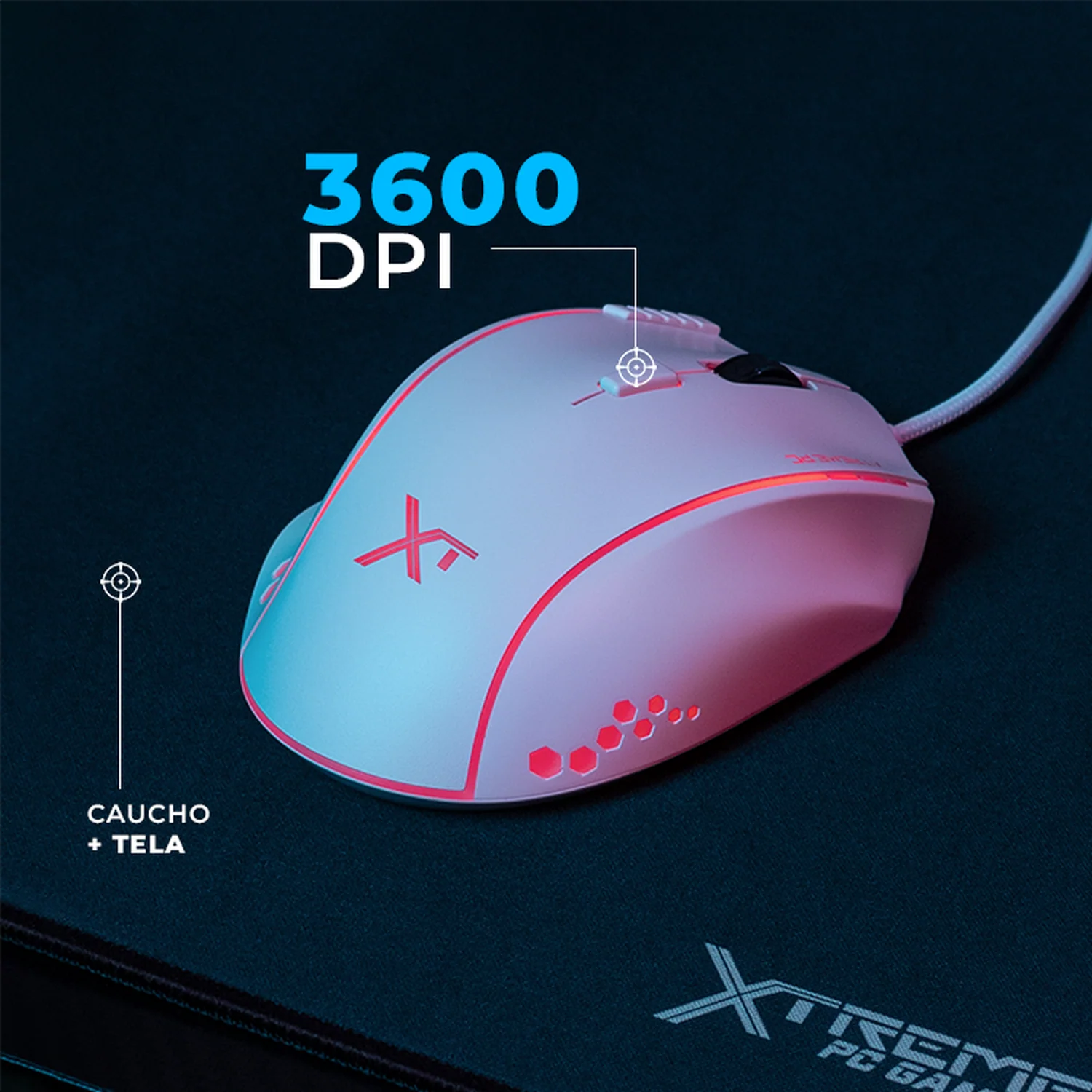 Kit Gamer 4 en 1 XTREME PC GAMING Battle Force Teclado Membrana Español Mouse Audifonos MousePad RGB USB Blanco - Image 5