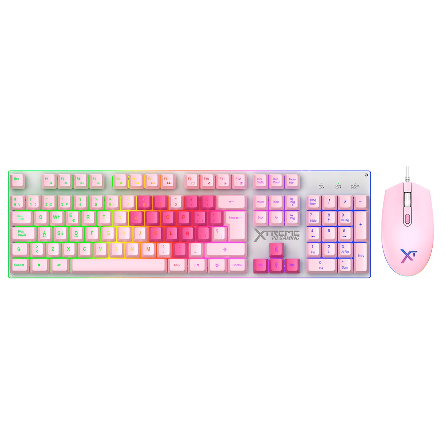 Kit Gamer 4 en 1 XTREME PC GAMING Battle Heart Teclado Membrana Español Mouse Audifonos MousePad RGB USB Rosa KXTMHM4PK - Image 2