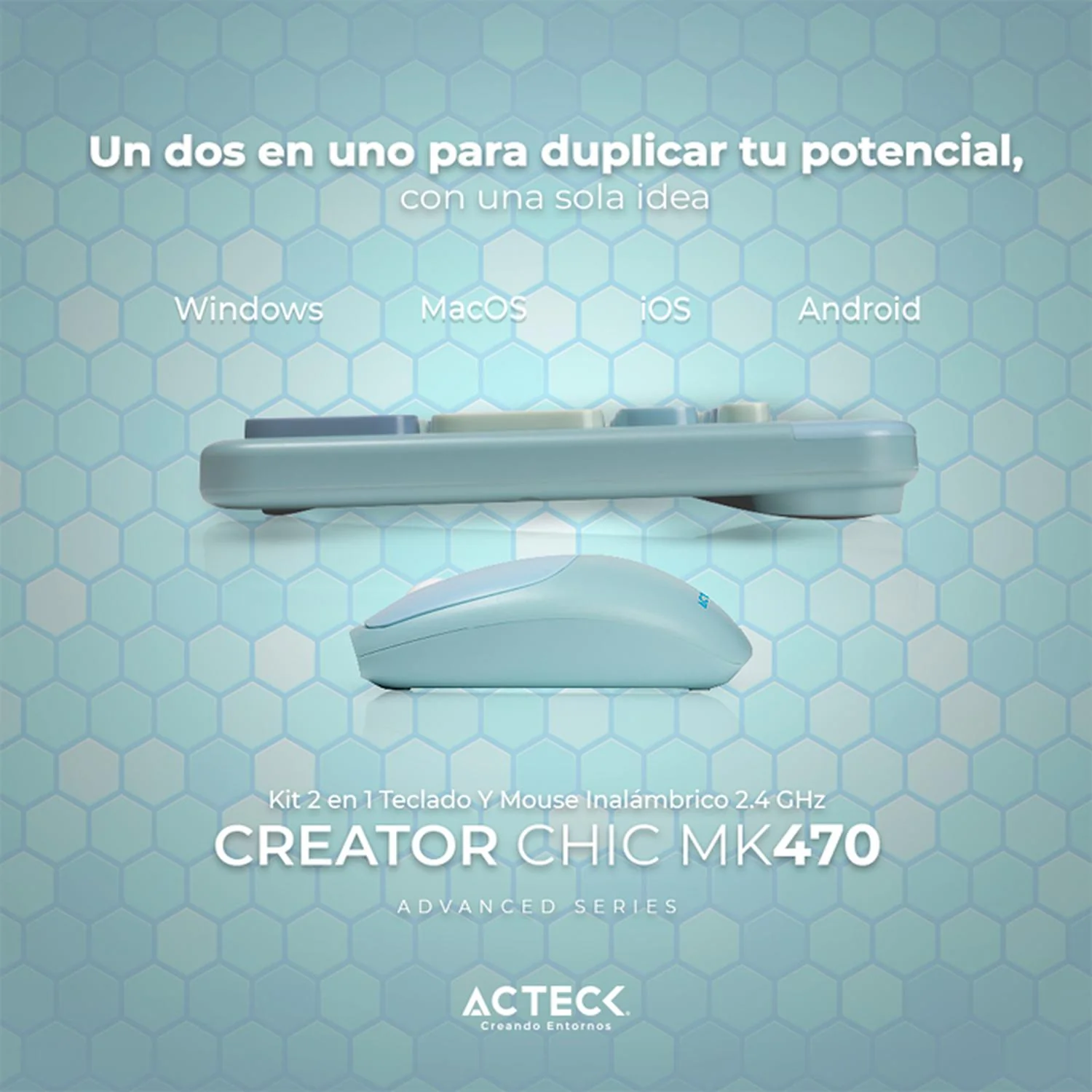 Kit Teclado y Mouse ACTECK CREATOR CHIC COLORS MK470 Inalambrico USB 2.4Ghz Delgado Azul AC-935197 - Image 3