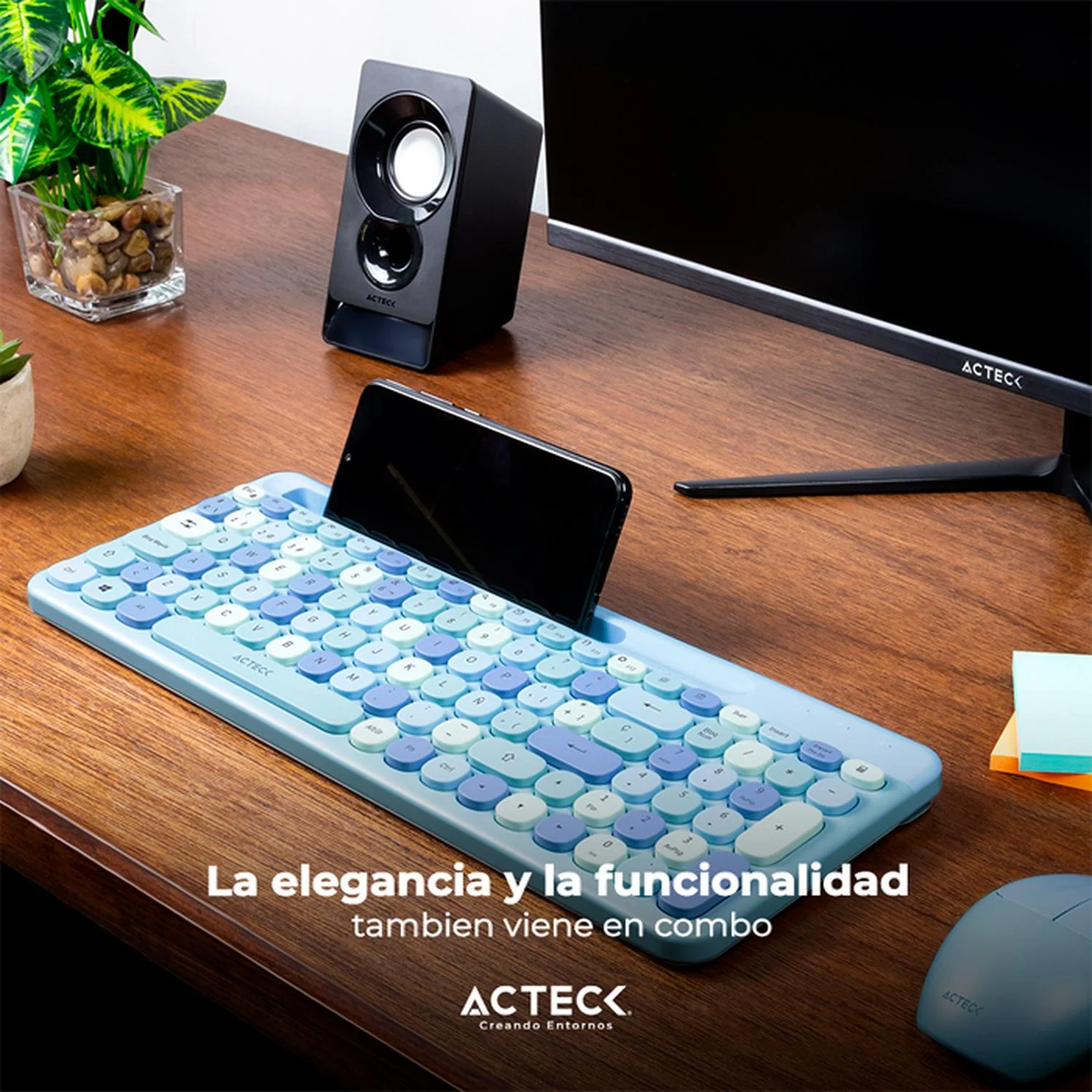 Kit Teclado y Mouse ACTECK CREATOR CHIC COLORS MK470 Inalambrico USB 2.4Ghz Delgado Azul AC-935197 - Image 6