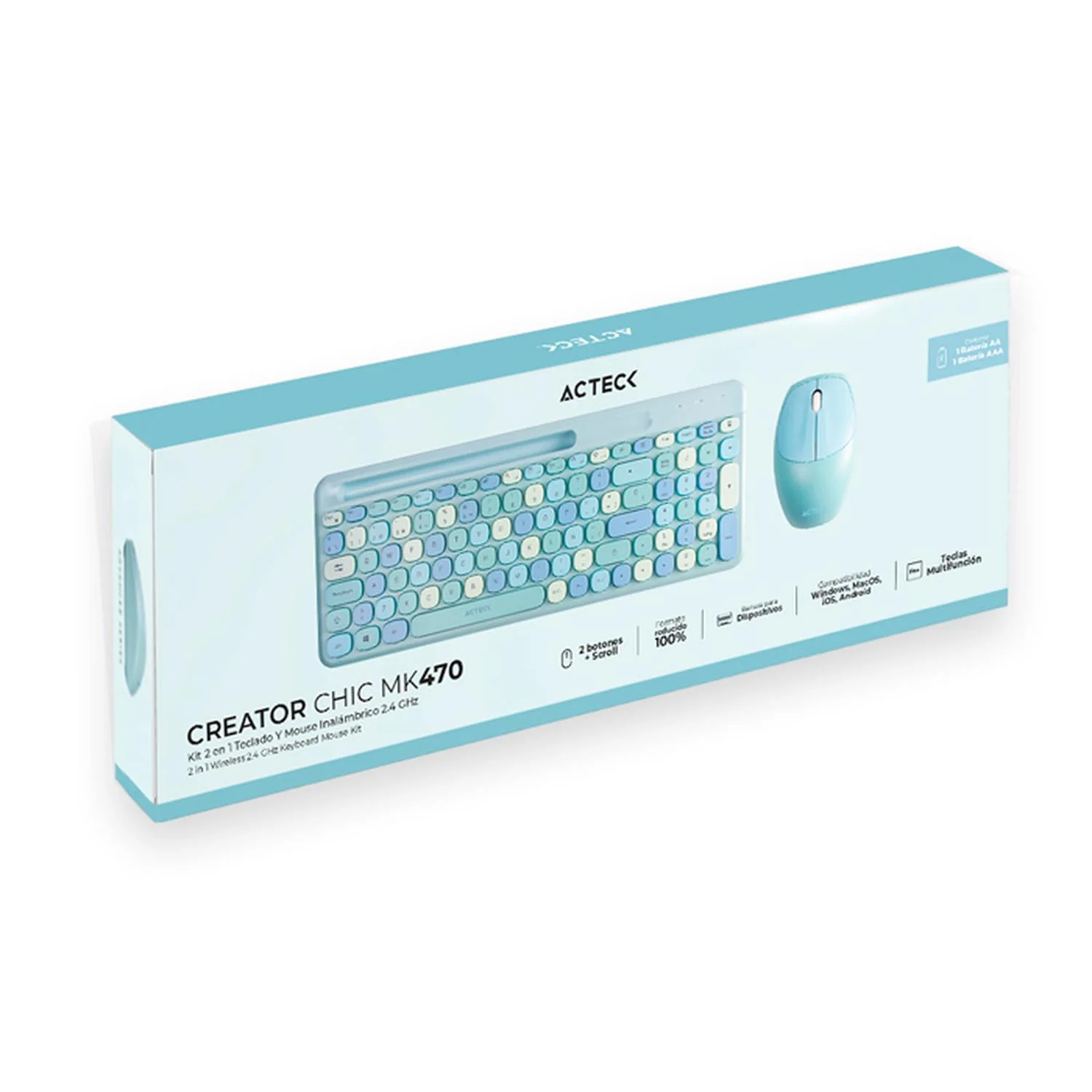 Kit Teclado y Mouse ACTECK CREATOR CHIC COLORS MK470 Inalambrico USB 2.4Ghz Delgado Azul AC-935197 - Image 7