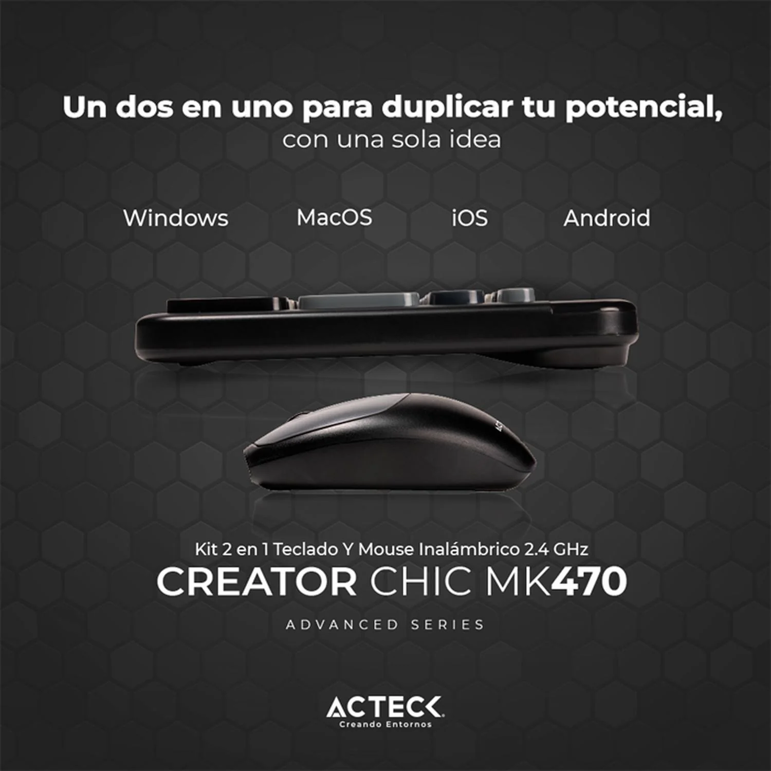 Kit Teclado y Mouse ACTECK CREATOR CHIC COLORS MK470 Inalambrico USB 2.4Ghz Delgado Gris AC-935180 - Image 3