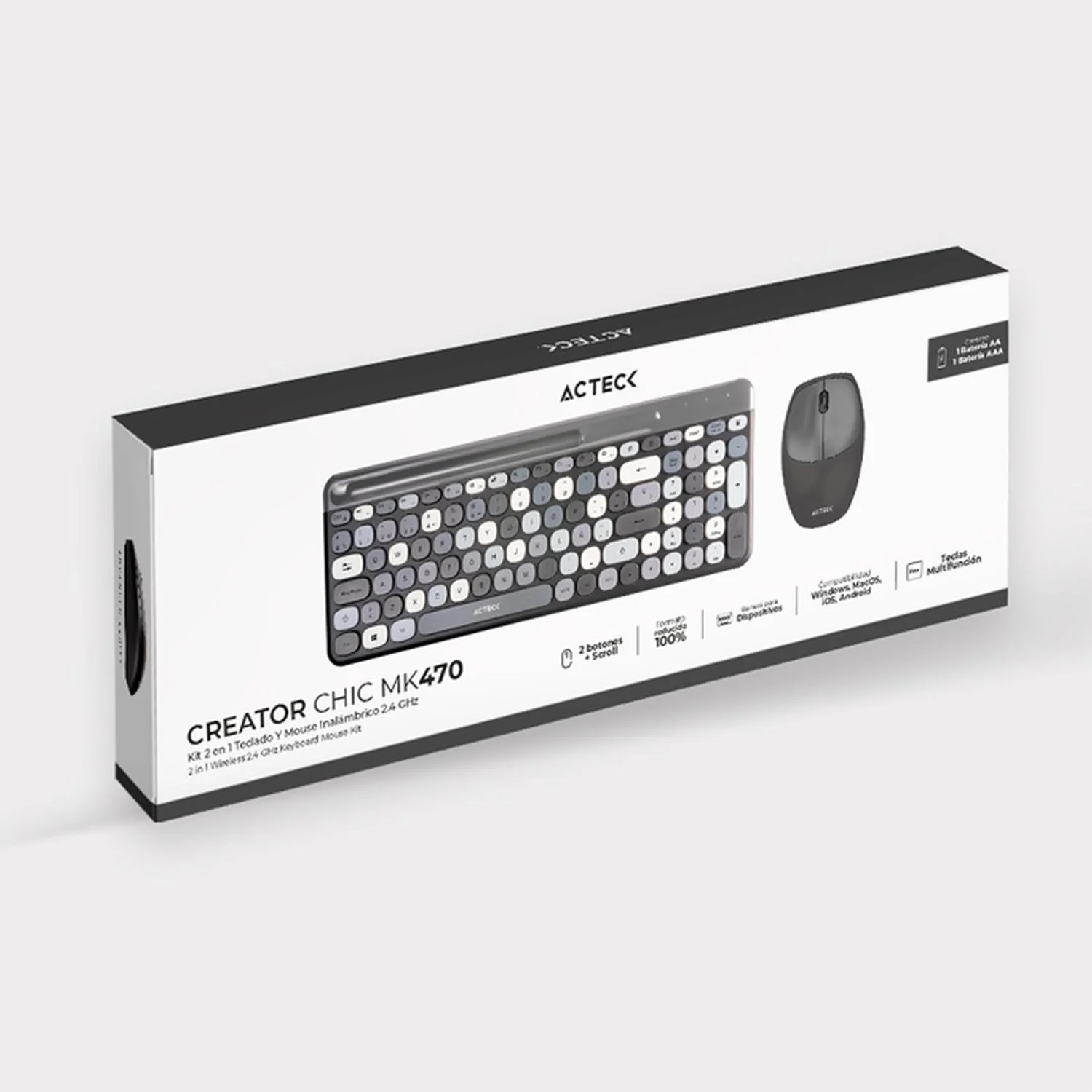 Kit Teclado y Mouse ACTECK CREATOR CHIC COLORS MK470 Inalambrico USB 2.4Ghz Delgado Gris AC-935180 - Image 7