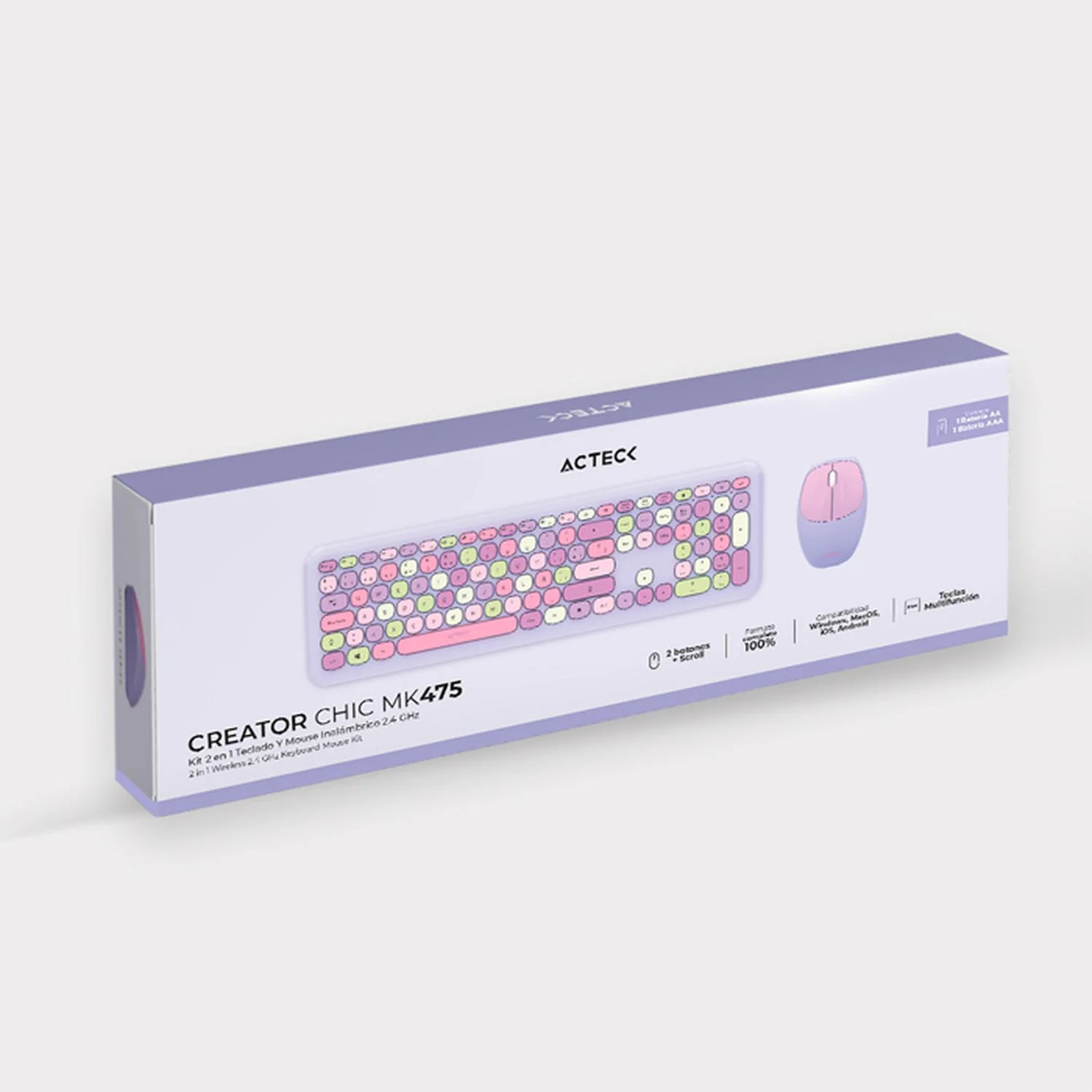 Kit Teclado y Mouse ACTECK CREATOR CHIC COLORS MK475 Inalambrico USB 2.4Ghz Delgado Morado AC-935173 - Image 7