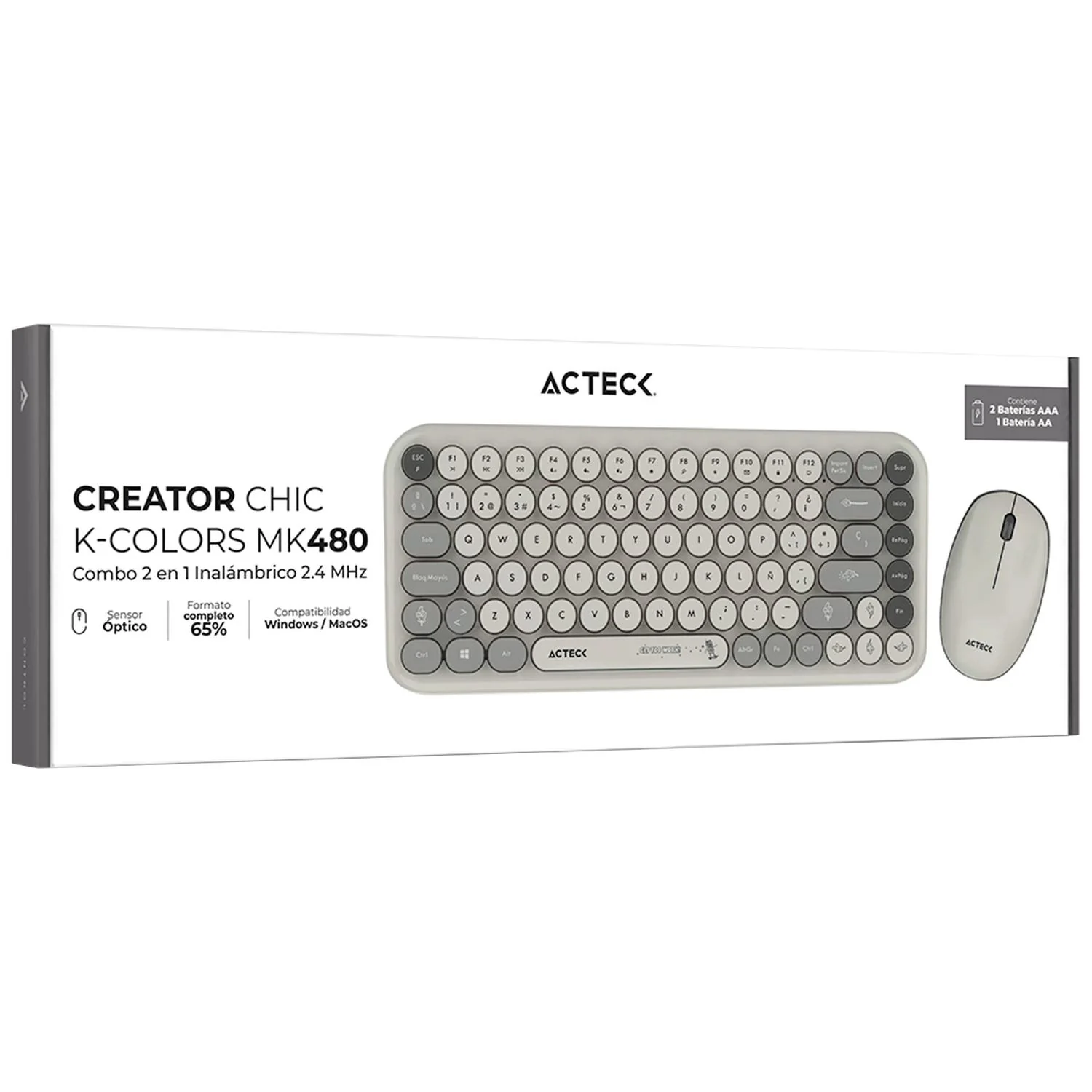 Kit Teclado y Mouse ACTECK CREATOR CHIC K-COLORS MK480 Inalambrico USB 2.4 MHz Gris AC-940221 - Image 5