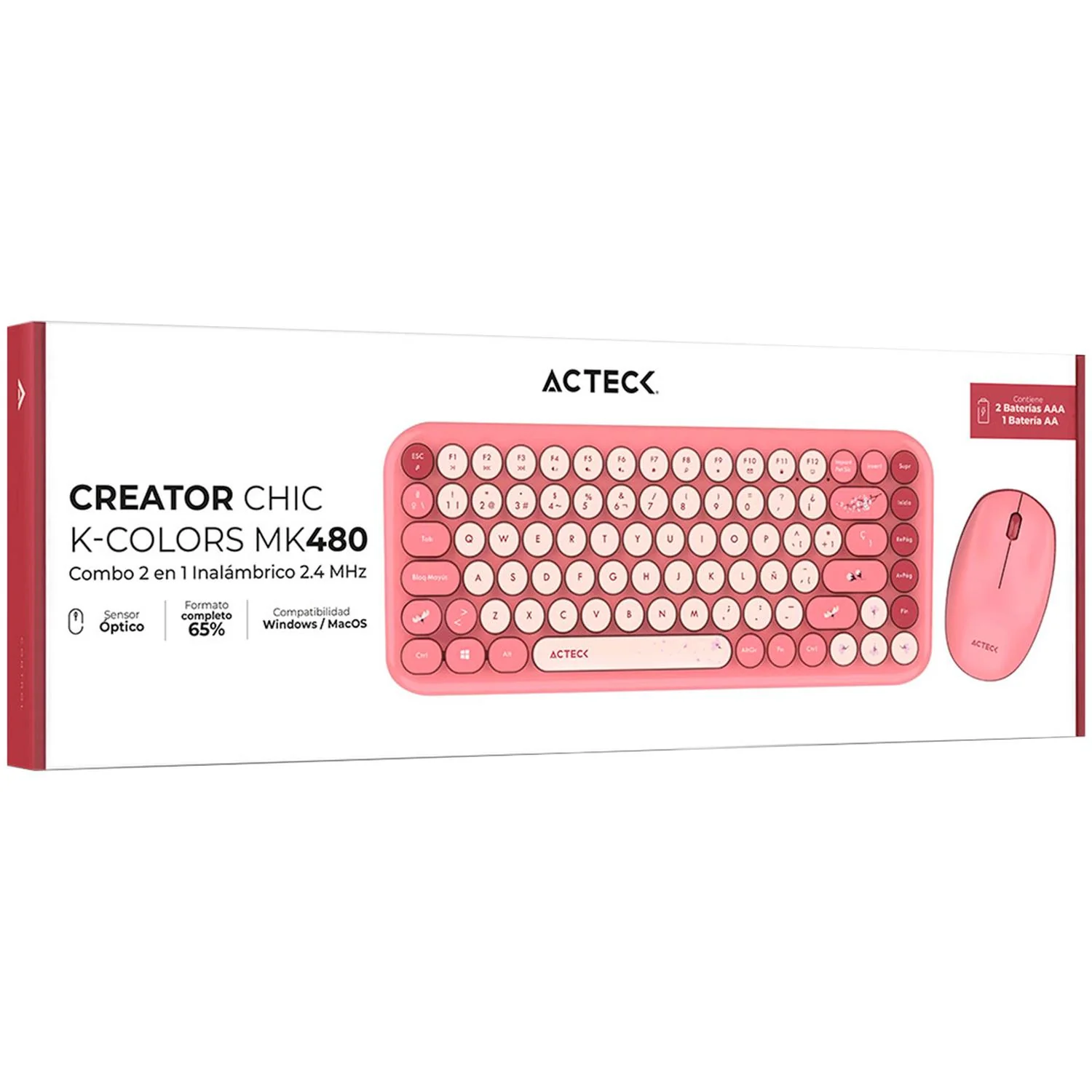 Kit Teclado y Mouse ACTECK CREATOR CHIC K-COLORS MK480 Inalambrico USB 2.4 MHz Rojo AC-940245 - Image 5
