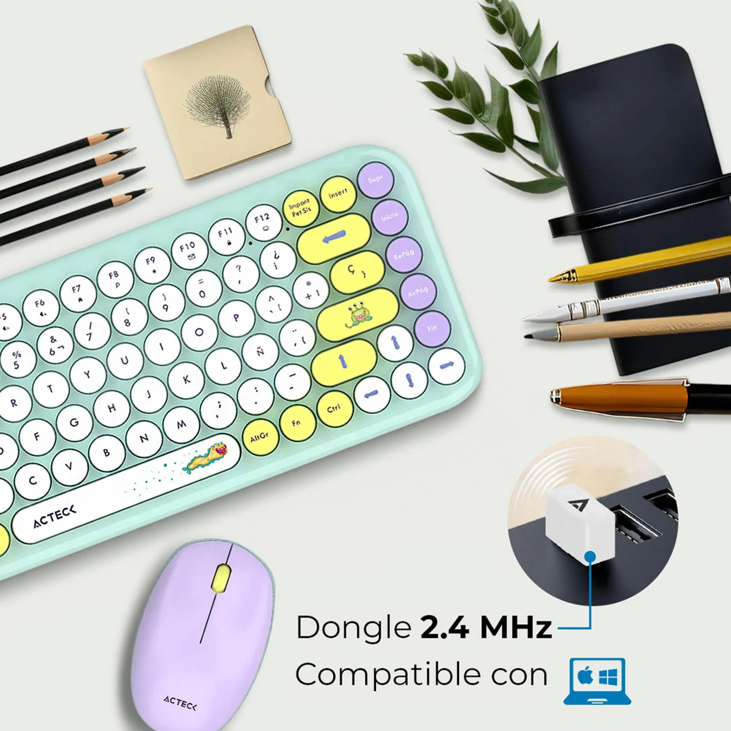 Kit Teclado y Mouse ACTECK CREATOR CHIC K-COLORS MK480 Inalambrico USB 2.4 MHz Tiffany AC-940238 - Image 2
