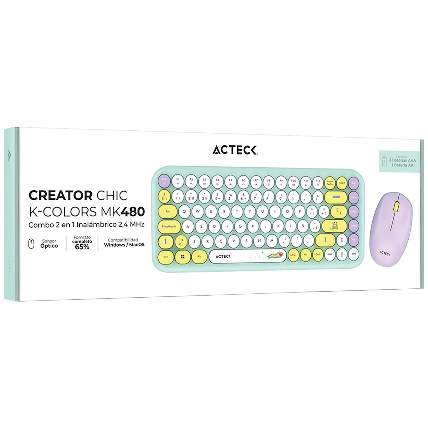 Kit Teclado y Mouse ACTECK CREATOR CHIC K-COLORS MK480 Inalambrico USB 2.4 MHz Tiffany AC-940238 - Image 5