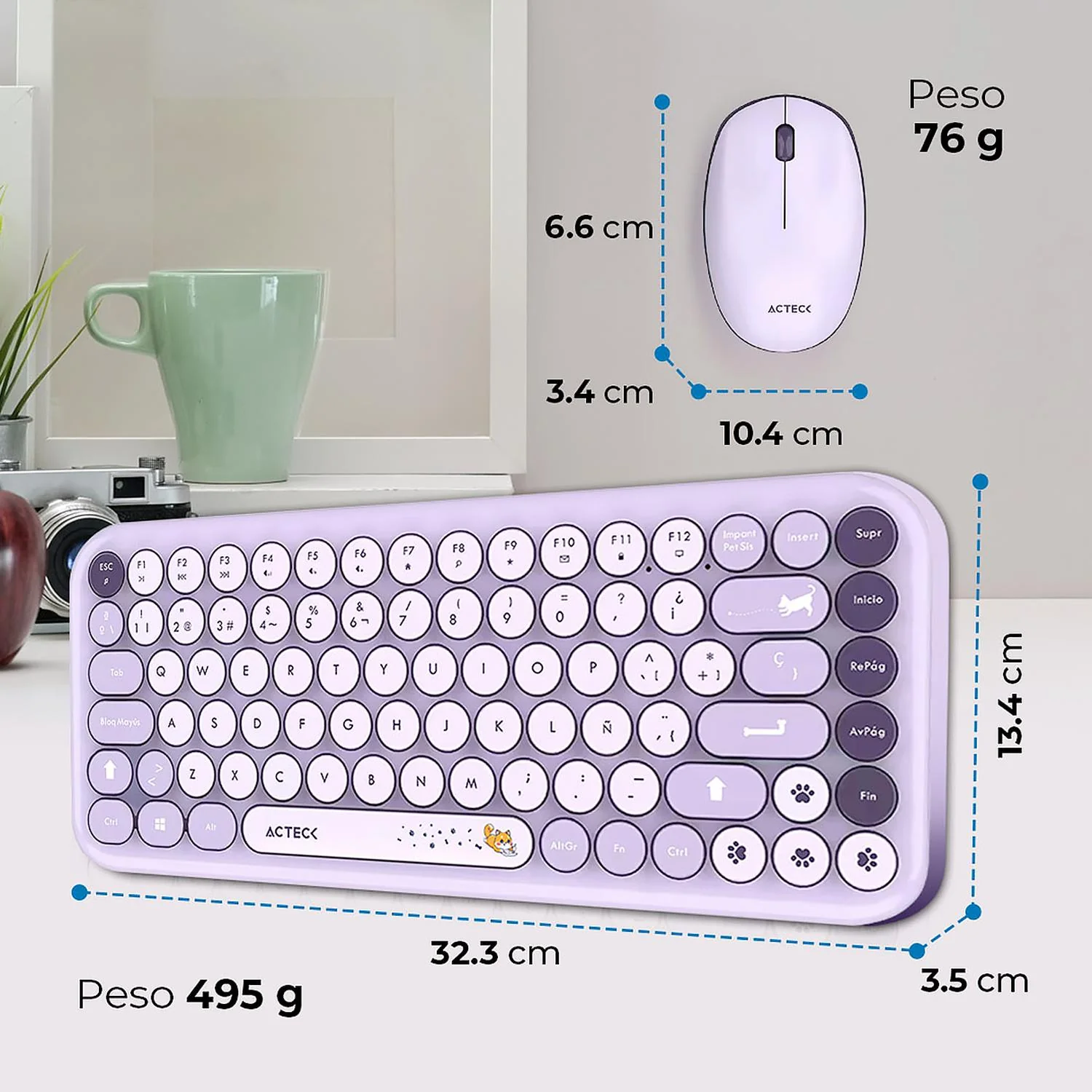 Kit Teclado y Mouse ACTECK CREATOR CHIC K-COLORS MK480 Inalambrico USB 2.4 MHz Violeta AC-940252 - Image 4