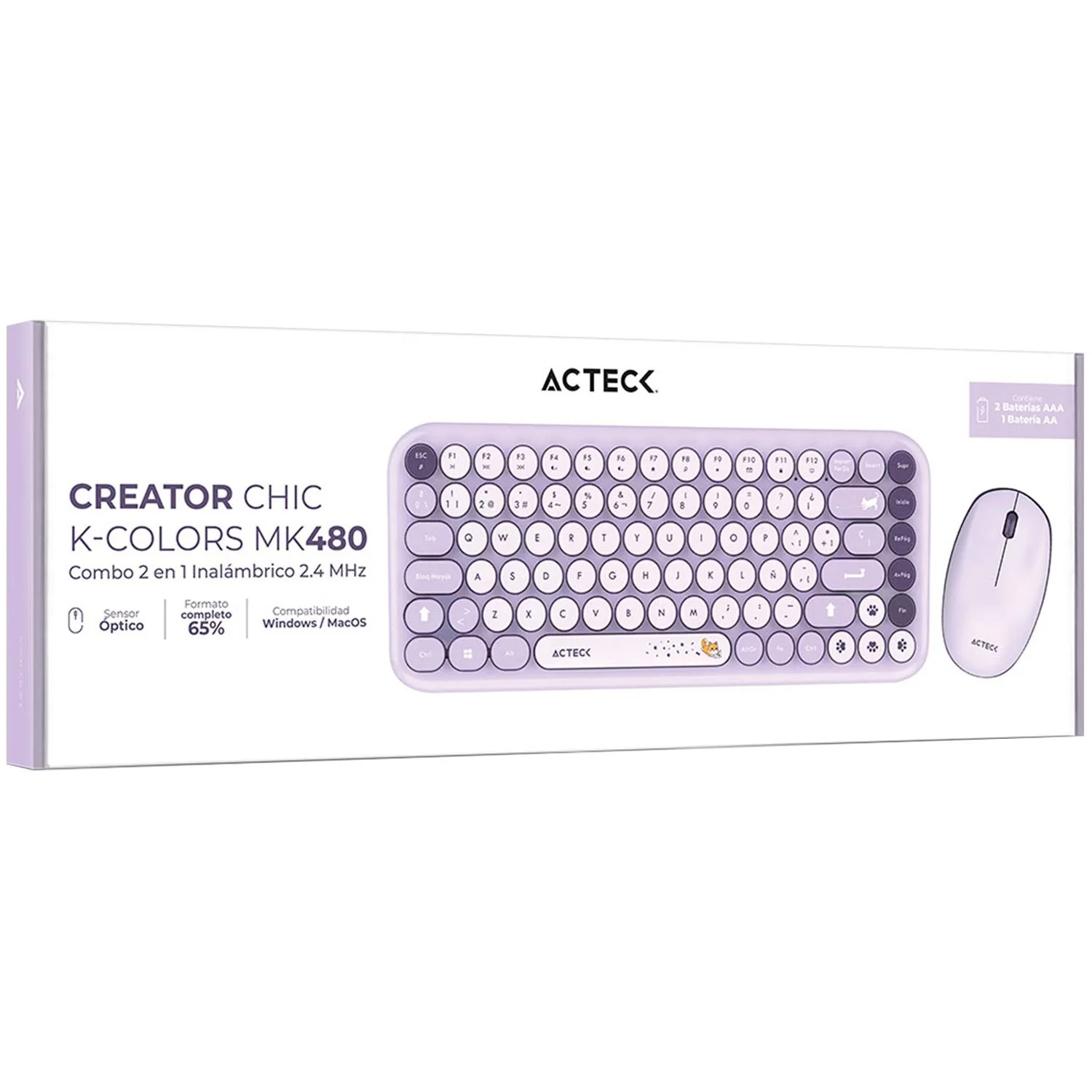 Kit Teclado y Mouse ACTECK CREATOR CHIC K-COLORS MK480 Inalambrico USB 2.4 MHz Violeta AC-940252 - Image 5