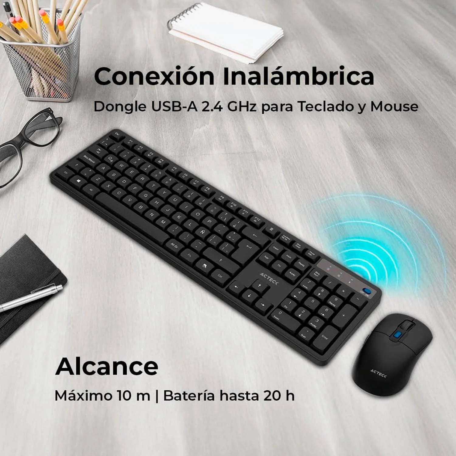 Kit Teclado y Mouse ACTECK CREATOR SILENT PRO MK474 Inalambrico USB-A Negro AC-943505 comodo y compacto - Image 2
